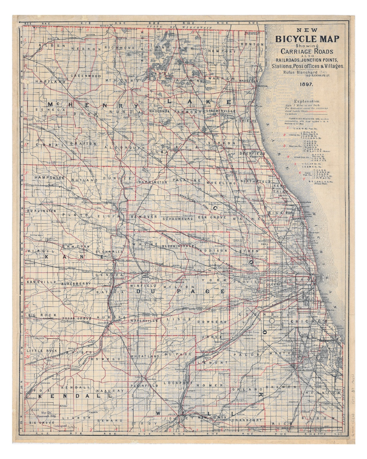 Historic vintage poster Chicago Bicycle map 1897 16x20 Historic vintage poster Chicago Bicycle map 1897 16x20