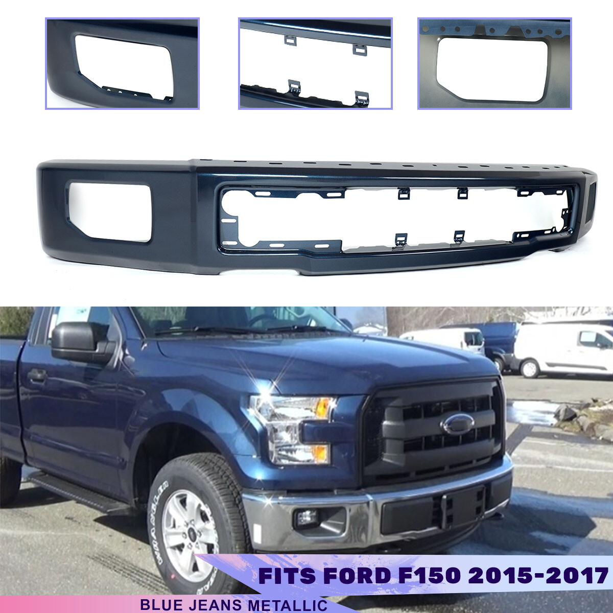 For 2015-17 Ford F-150 F150 Painted Blue Jeans Metallic  Front Bumper FO1002424