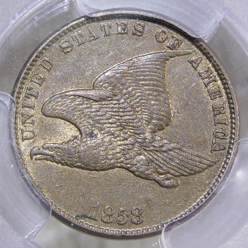 1858 SL Flying Eagle Cent, Choice AU, PCGS AU-55, Better Early Type