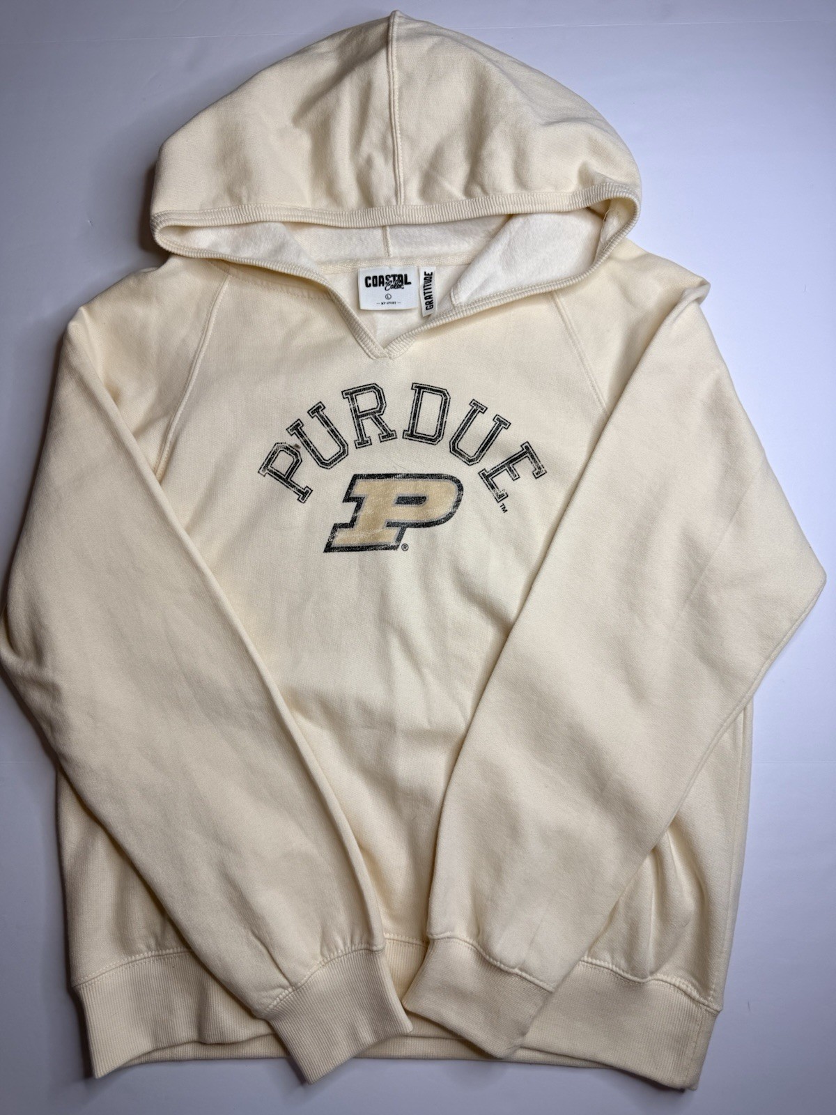Coastal Color Purdue University Women’s Hoodie Size L Cream NCAA Pullover EUC