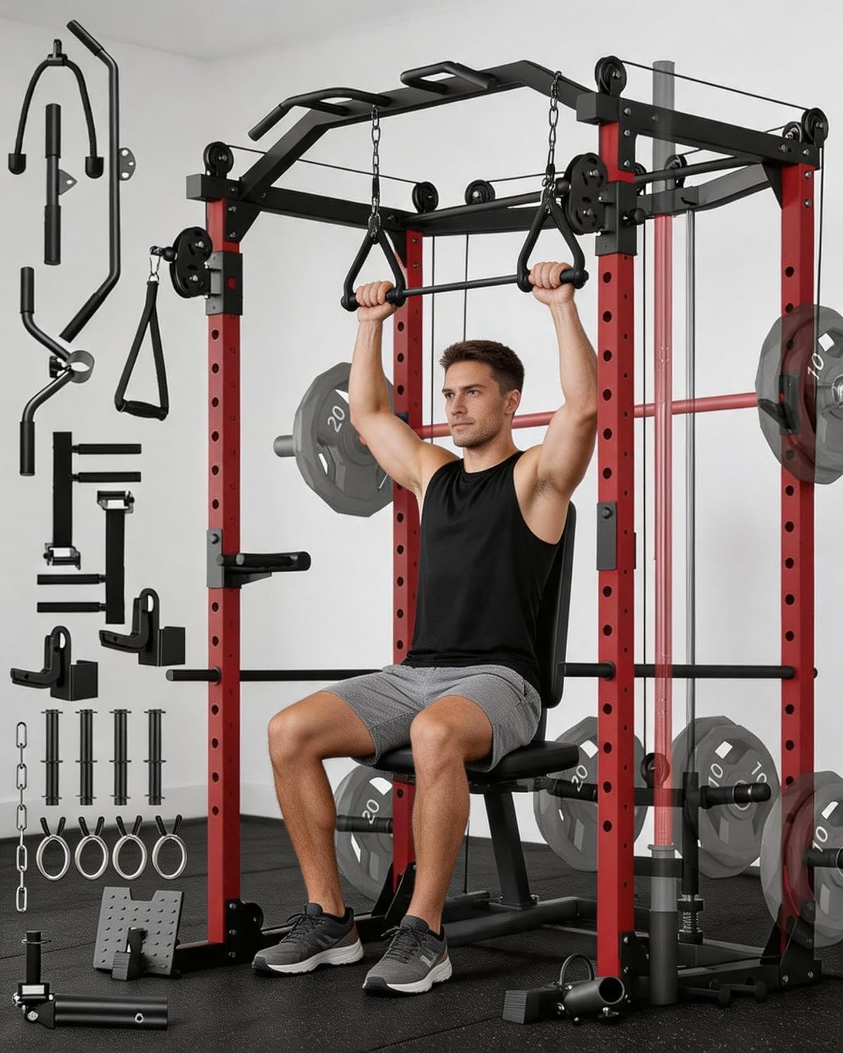 Power Cage Multi-Functional Power Rack for Home Gym with Cable Crossover 1600LBS Power Cage Multi-Functional Power Rack for Home Gym with Cable Crossover 1600LBS