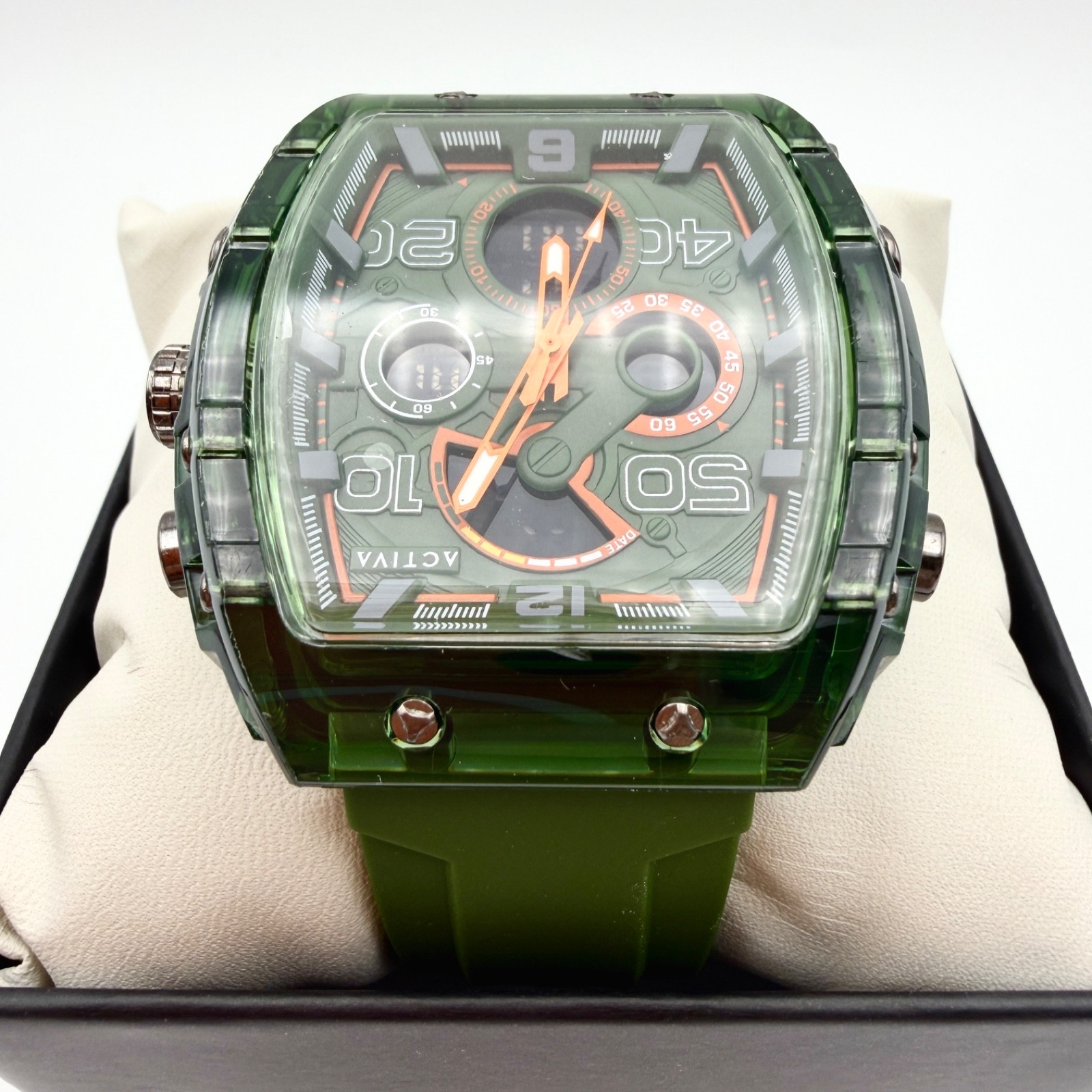 NEW INVICTA x ACTIVA Men's Tonneau Green Orange Architectural Watch X-Large 45MM NEW INVICTA x ACTIVA Men's Tonneau Green Orange Architectural Watch X-Large 45MM
