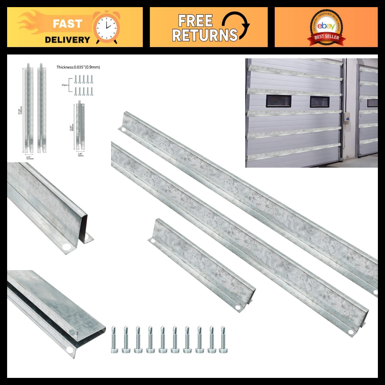 Heavy Duty Garage Door Strut Kit for 8FT Doors - U-Bar Reinforcement Bracket Heavy Duty Garage Door Strut Kit for 8FT Doors - U-Bar Reinforcement Bracket