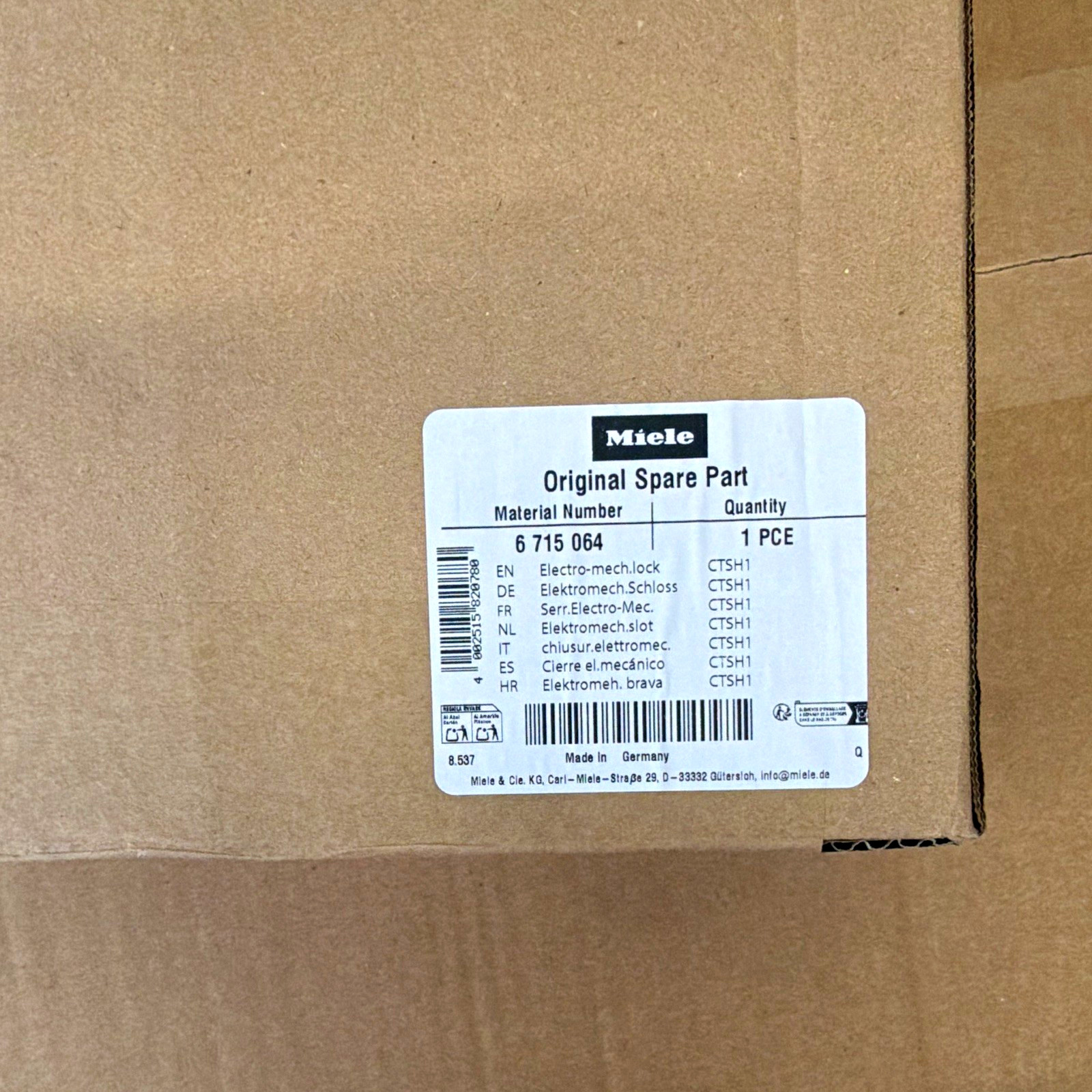 Miele Dishwasher Electro-mech Lock 6715064 Fits CTSH1 Set Includes Lock Miele Dishwasher Electro-mech Lock 6715064 Fits CTSH1 Set Includes Lock