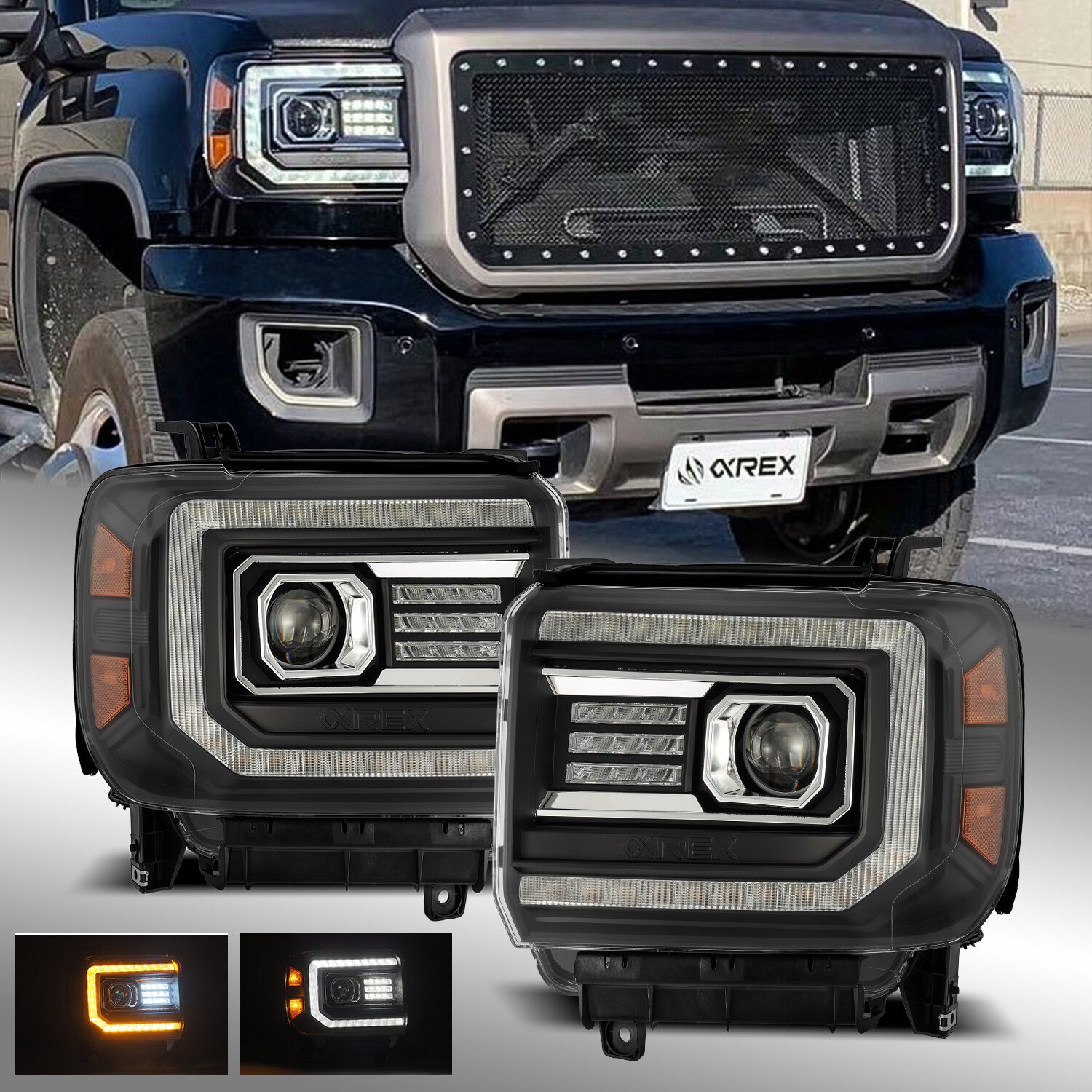 For 14-18 GMC Sierra PRO-Series LED Projector Headlights Replacemt Pair Black