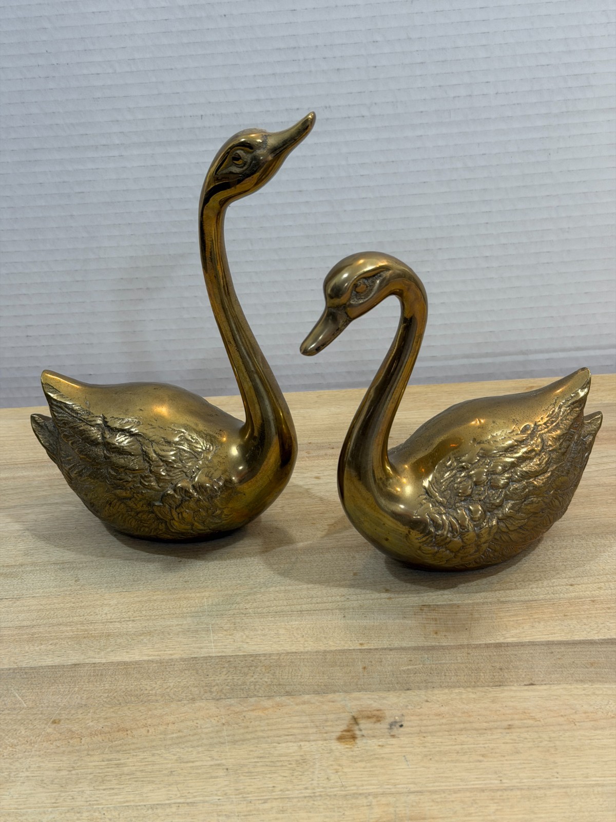 Vintage Brass Swan Set Pair MCM Hollywood Regency Etched Feather Vintage Brass Swan Set Pair MCM Hollywood Regency Etched Feather