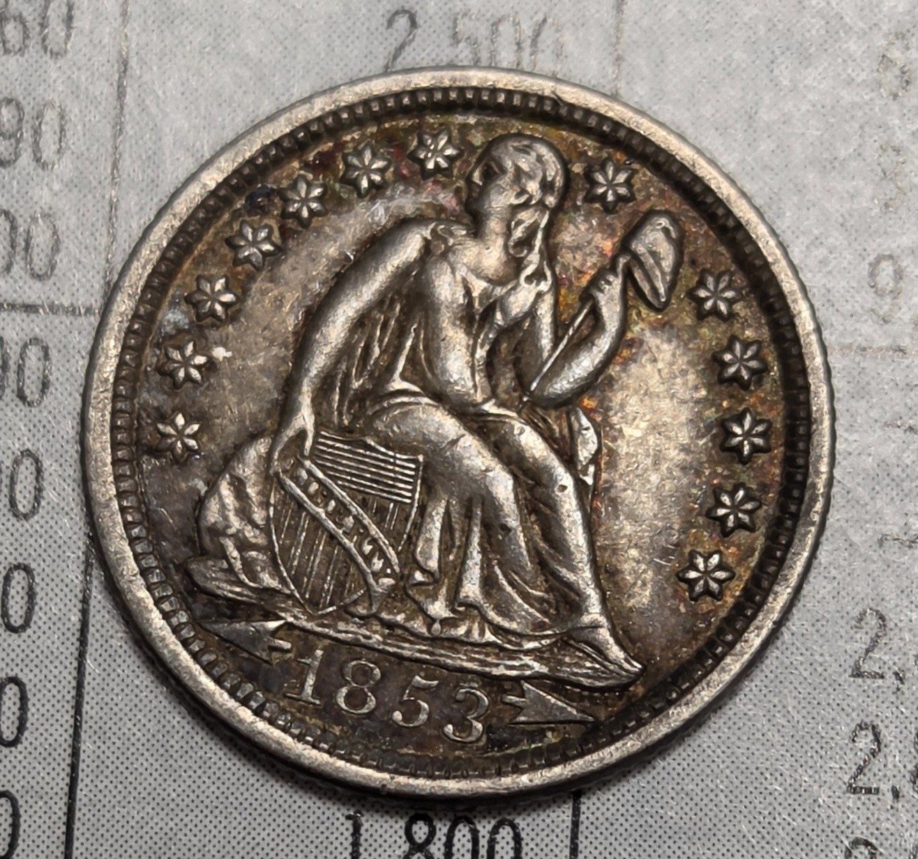 Au 1853 O Seated Liberty Silver Us Dime With Arrows Au Toned Au 1853 O Seated Liberty Silver Us Dime With Arrows Au Toned