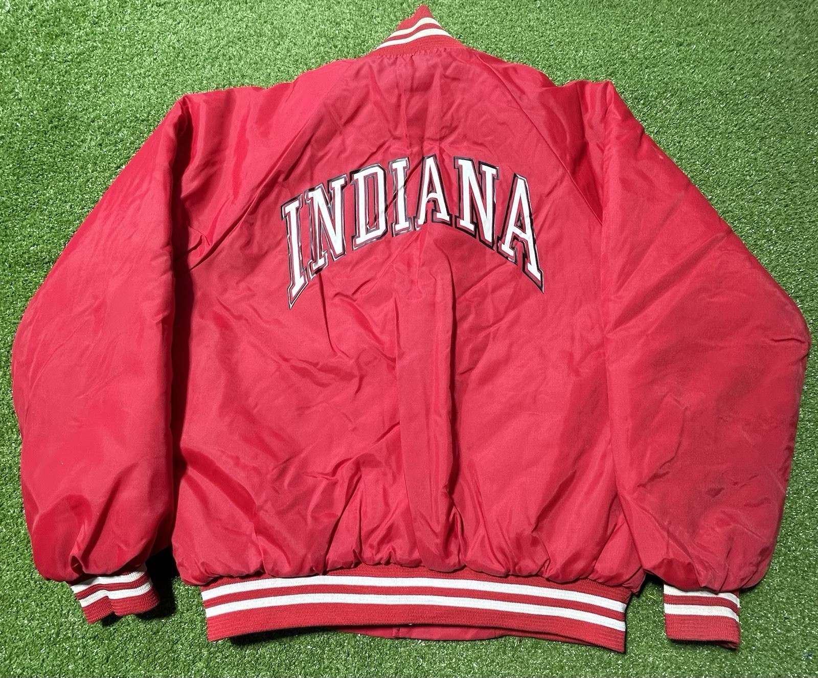 Vintage Indiana Hoosiers Football Satin Varsity Bomber Jacket USA Mens Large Vintage Indiana Hoosiers Football Satin Varsity Bomber Jacket USA Mens Large