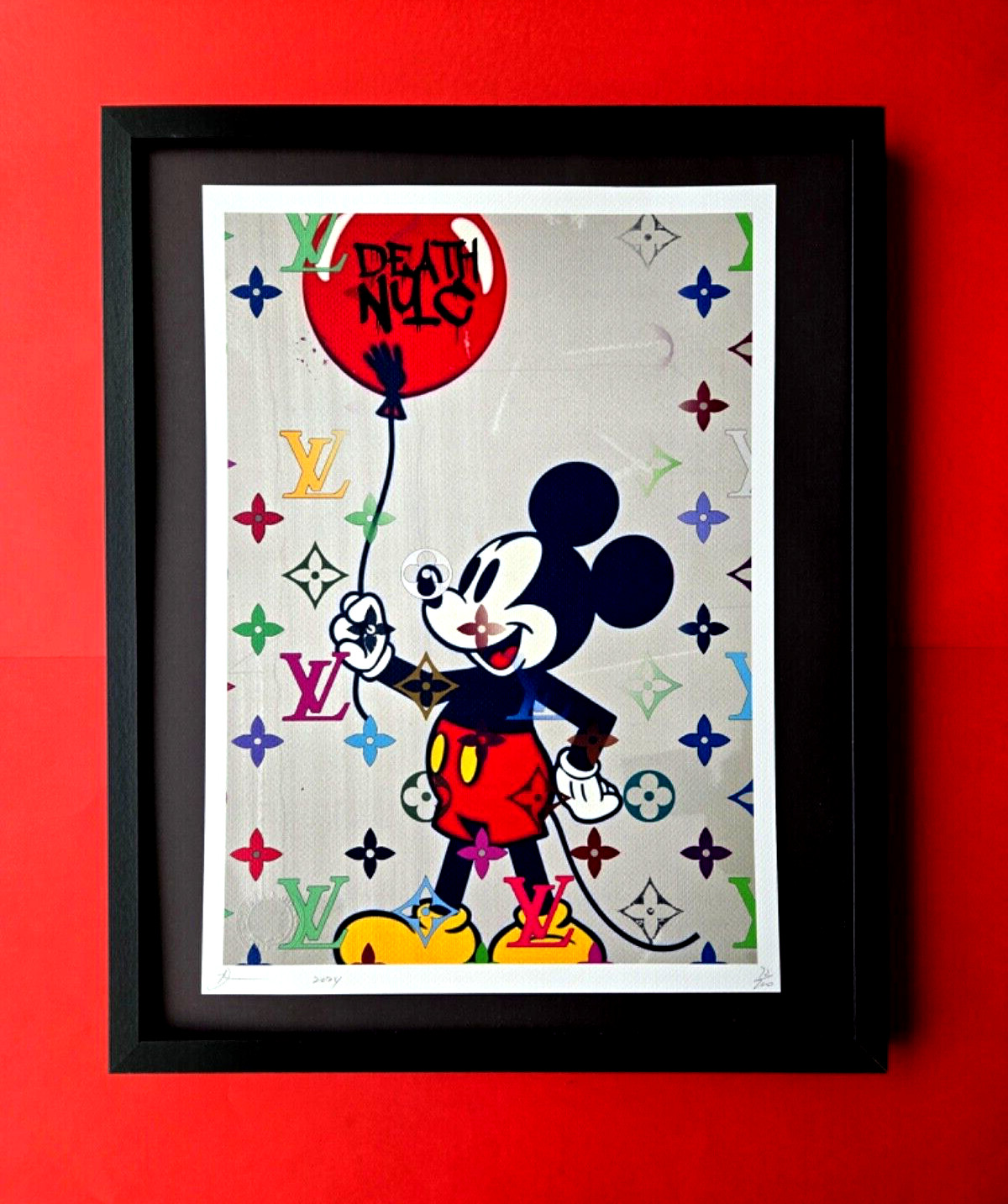 Death NYC Hand Signed Large Framed Print 16x20in Am I Mickey Mouse  COA  #9