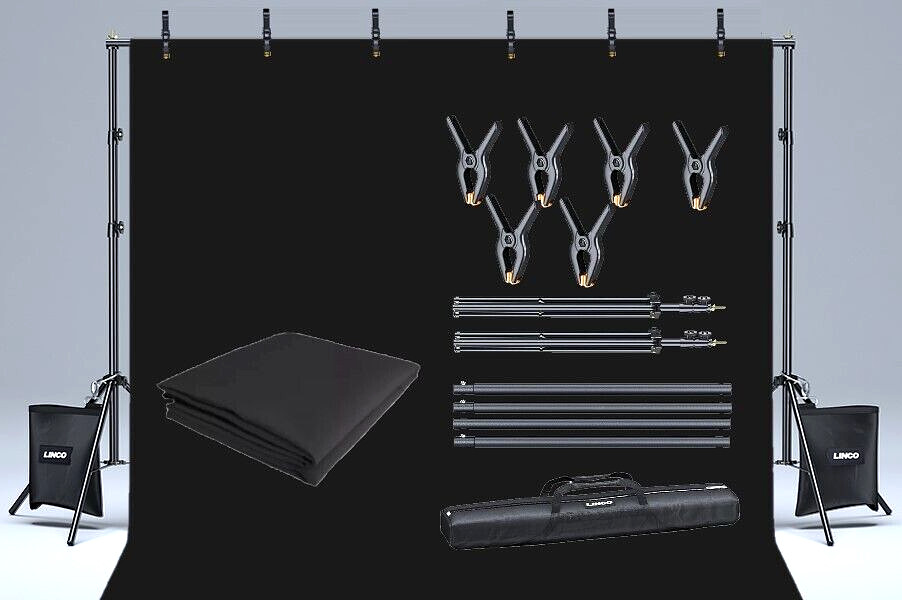LINCO Backdrop Stand  10x7ft Background Support System with Black Screen