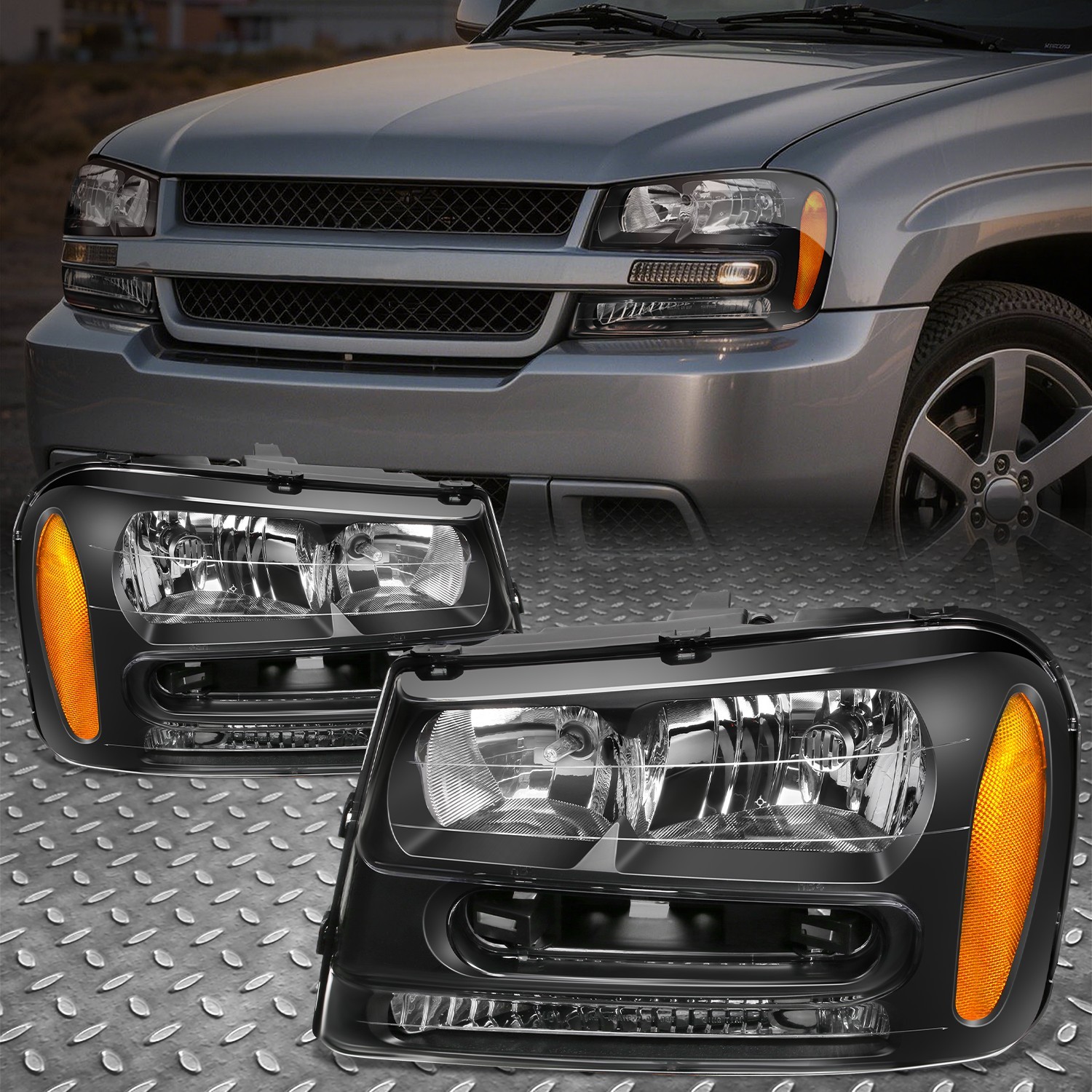 FOR 02-09 CHEVY TRAILBLAZER EXT BLACK HOUSING AMBER CORNER HEADLIGHT HEAD LAMPS FOR 02-09 CHEVY TRAILBLAZER EXT BLACK HOUSING AMBER CORNER HEADLIGHT HEAD LAMPS