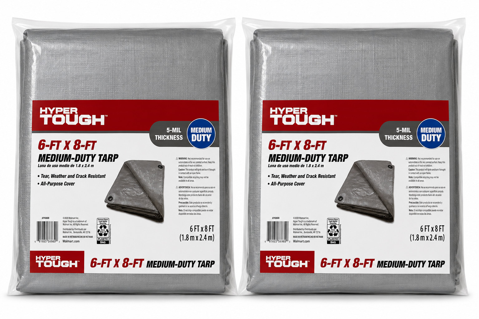 (2 Pack) Weather Resistant Medium Duty 6 x 8 ft Polyethylene Tarp