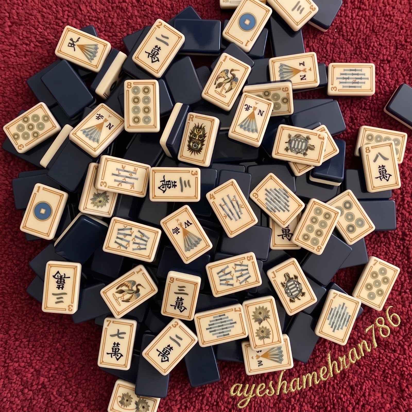 Sunday Blue American Mahjong Set 160 Acrylic Tiles Gold Border Engraved Design Sunday Blue American Mahjong Set 160 Acrylic Tiles Gold Border Engraved Design