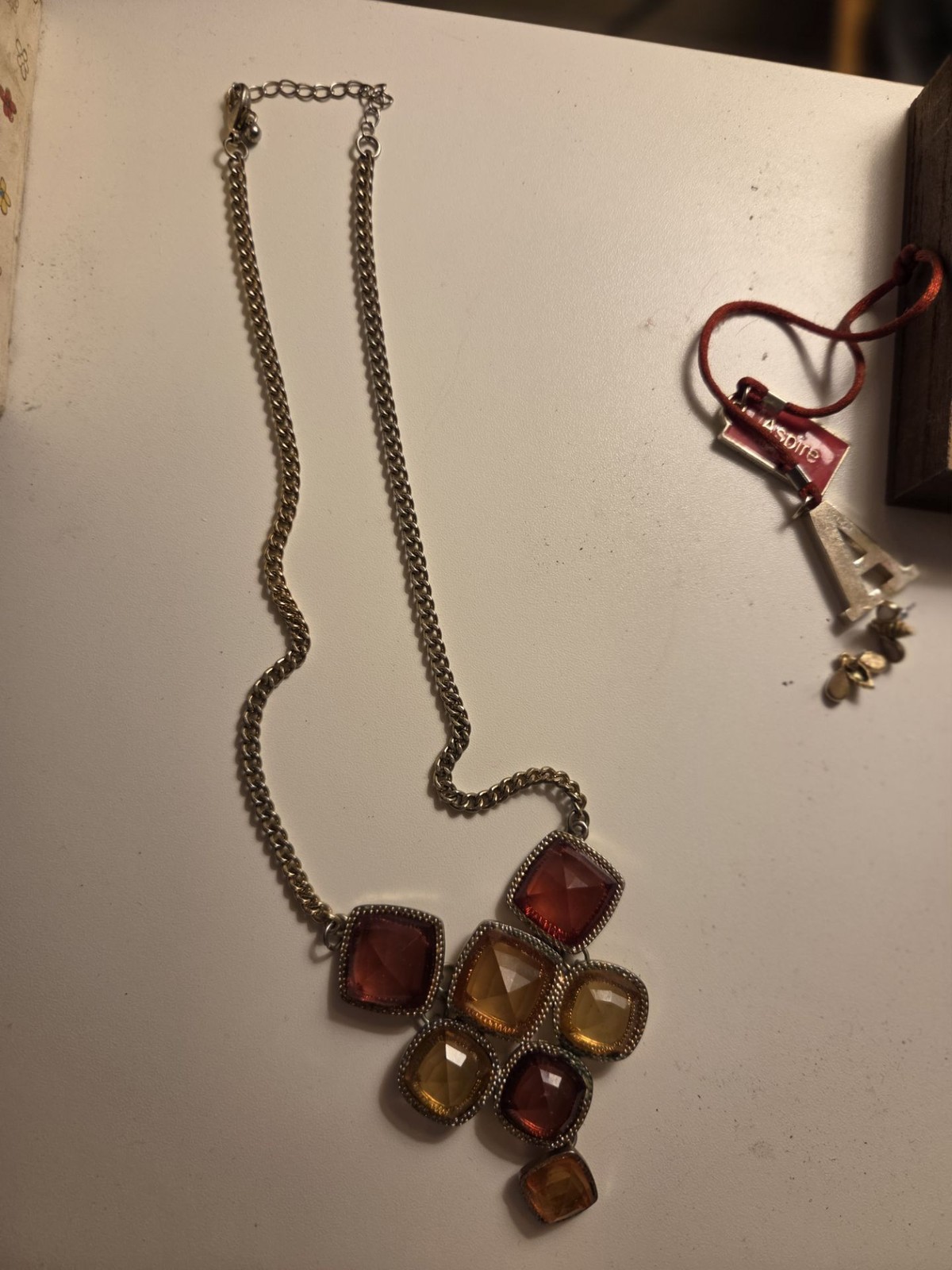 Vintage Style Statement Bib Necklace with Amber and Garnet Toned Jewels