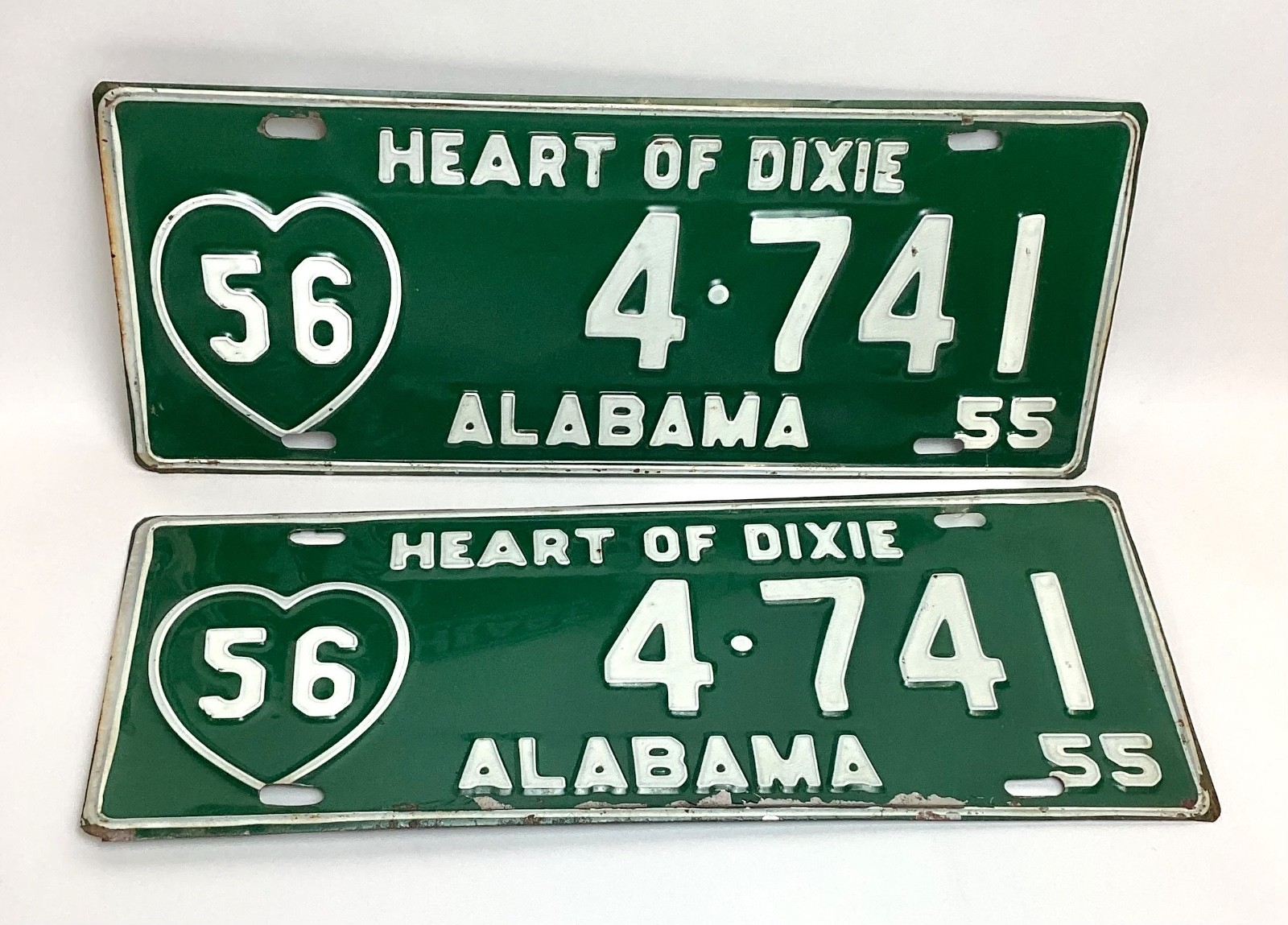 Lot of 2 Vintage 1955 Randolph County, Alabama Heart of Dixie License Plate 4741 Lot of 2 Vintage 1955 Randolph County, Alabama Heart of Dixie License Plate 4741