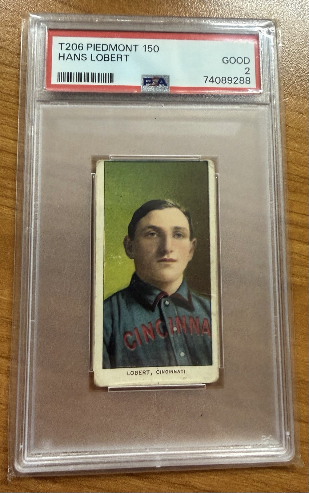 ⚾️ 1909-11 T206 Piedmont - Hans Lobert - Reds - Portrait - PSA 2 GD ⚾️ 1909-11 T206 Piedmont - Hans Lobert - Reds - Portrait - PSA 2 GD