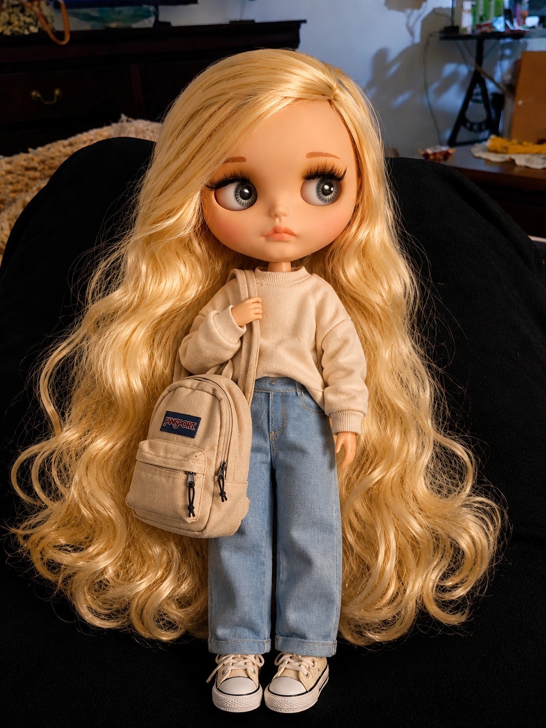 Nude Blythe Doll Blonde Hair Custom Matte Face 1/6 Joint Body Tan Skin 12