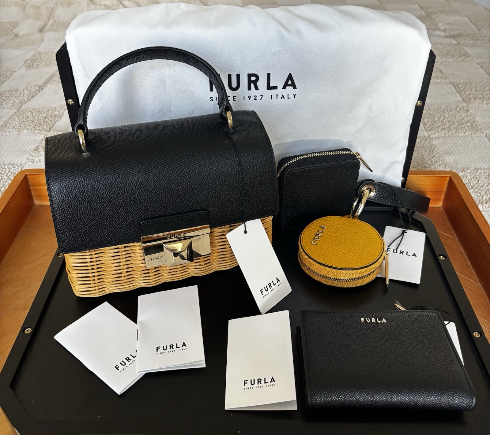 Furla Black Leather Top Handle Crossbody Bag, Leather Wallet & Keychain Bag/2 Furla Black Leather Top Handle Crossbody Bag, Leather Wallet & Keychain Bag/2