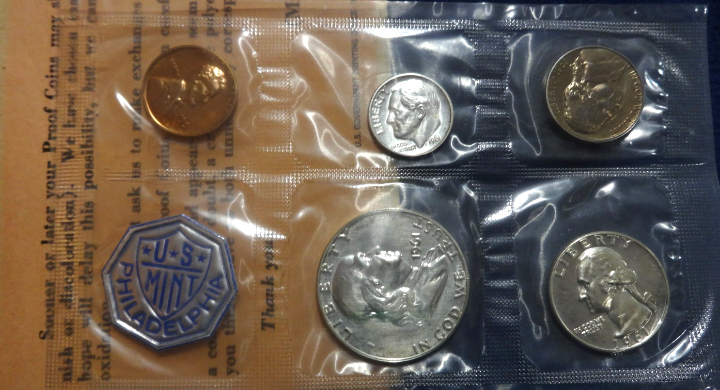 1961P-US MINT PROOF, SET-90% FINE SILVER ORIG GOVT. PACKAGING. #4392. 1961P-US MINT PROOF, SET-90% FINE SILVER ORIG GOVT. PACKAGING. #4392.