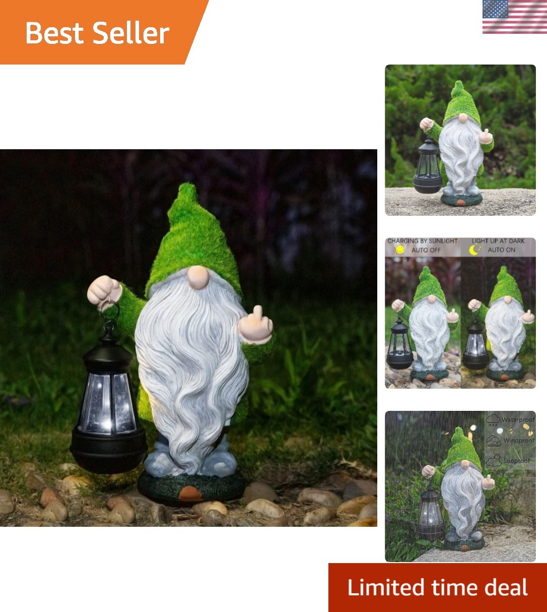 Funny Middle-Finger Gnome with Solar Lights - Perfect Gift for Garden Lovers