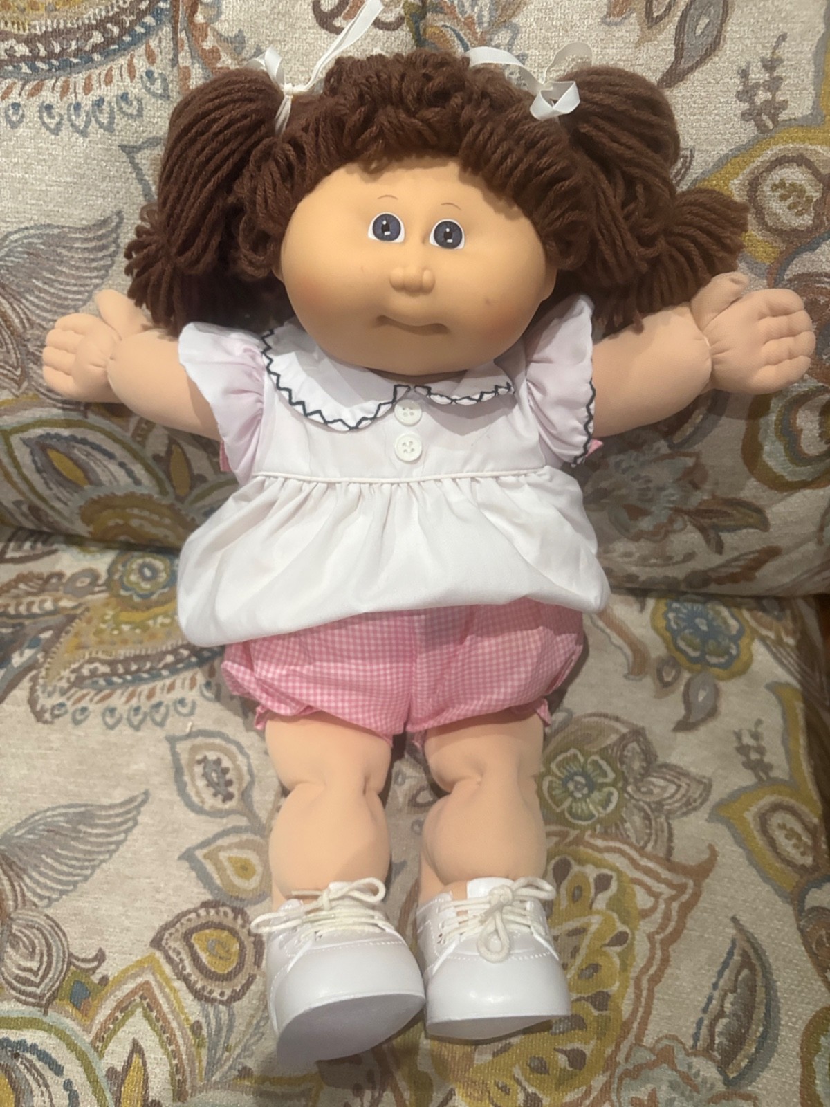 1983 CABBAGE PATCH KIDS DOLL Girl Brown Pigtails/VIOLET Eyes/PAPERS NIB