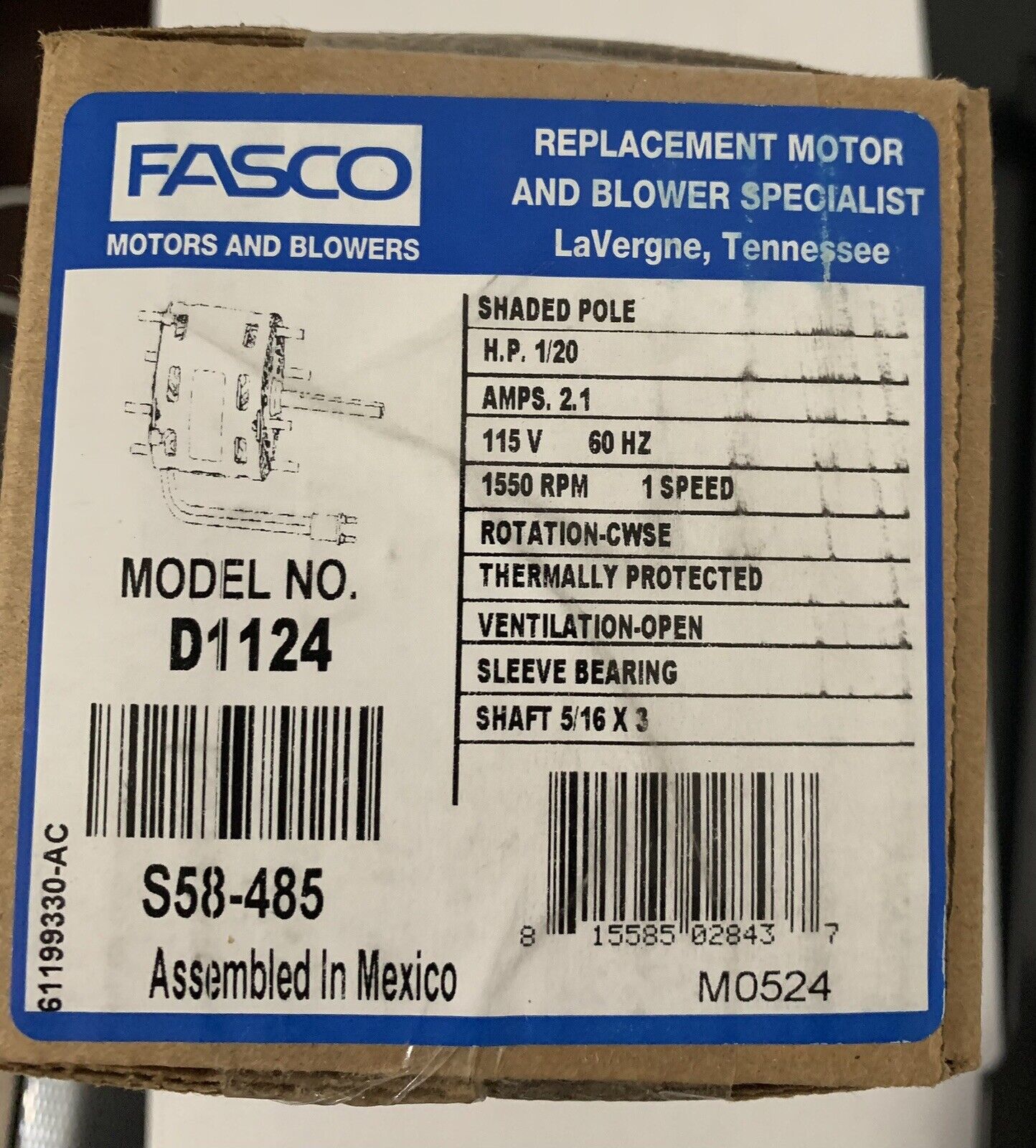 Fasco D1124 3.3-Inch 115 Volts 1550 RPM Shaded Pole Motor