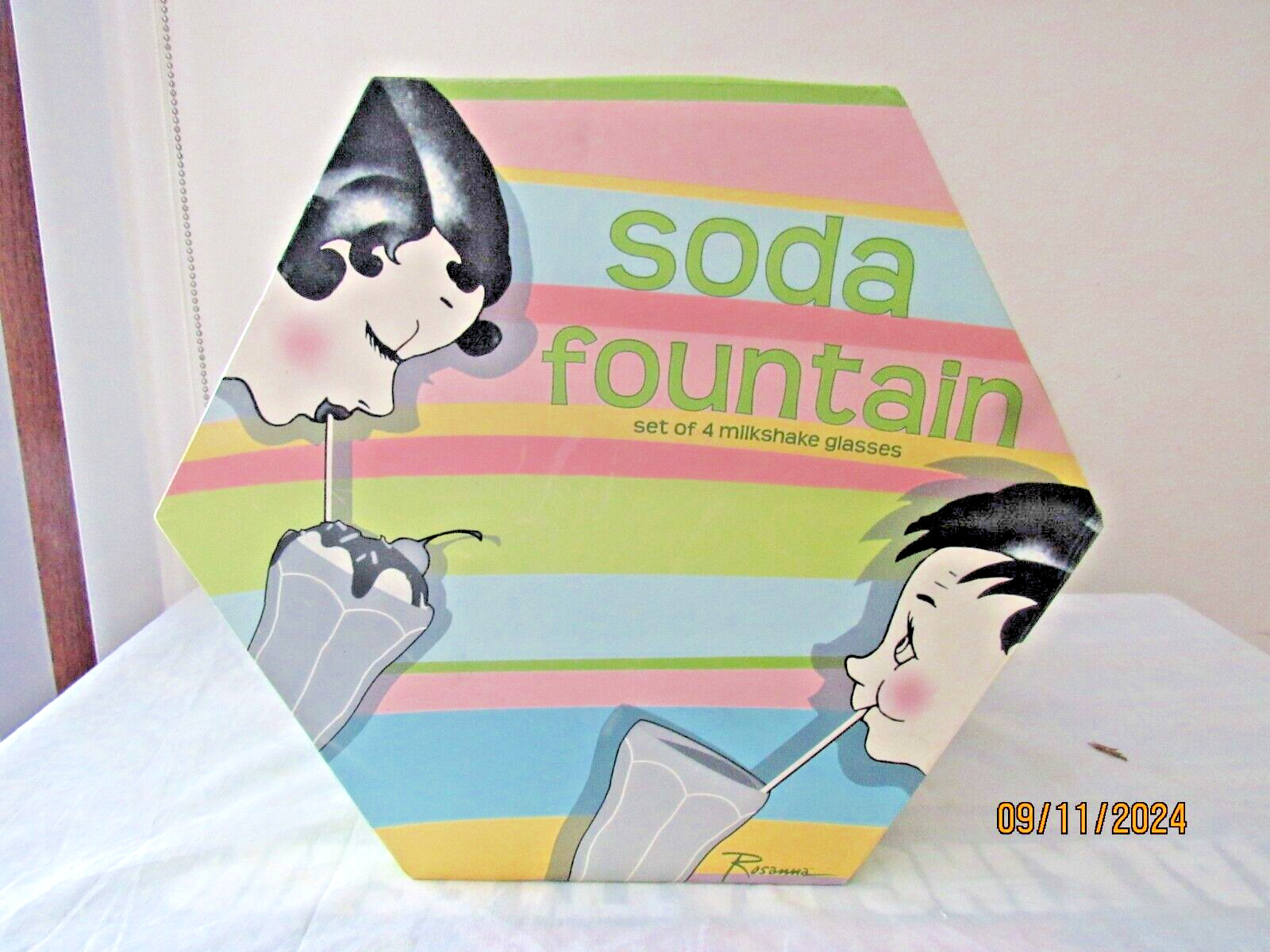 ROSANNA SET OF 4 Asst Color SODA FOUNTAIN GLASSES NIB ROSANNA SET OF 4 Asst Color SODA FOUNTAIN GLASSES NIB