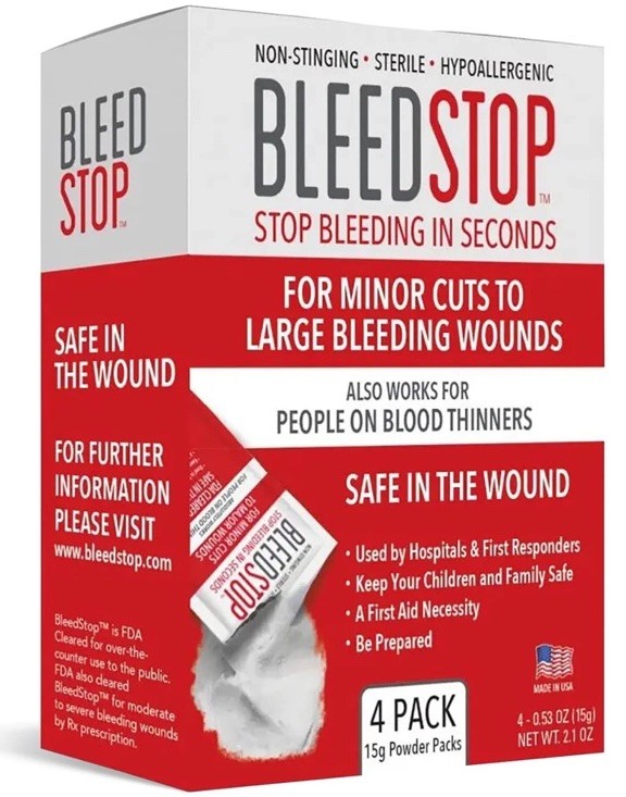 BleedStop™ First Aid Powder for Blood Clotting, Trauma Kit, 15g (Pack of 4)