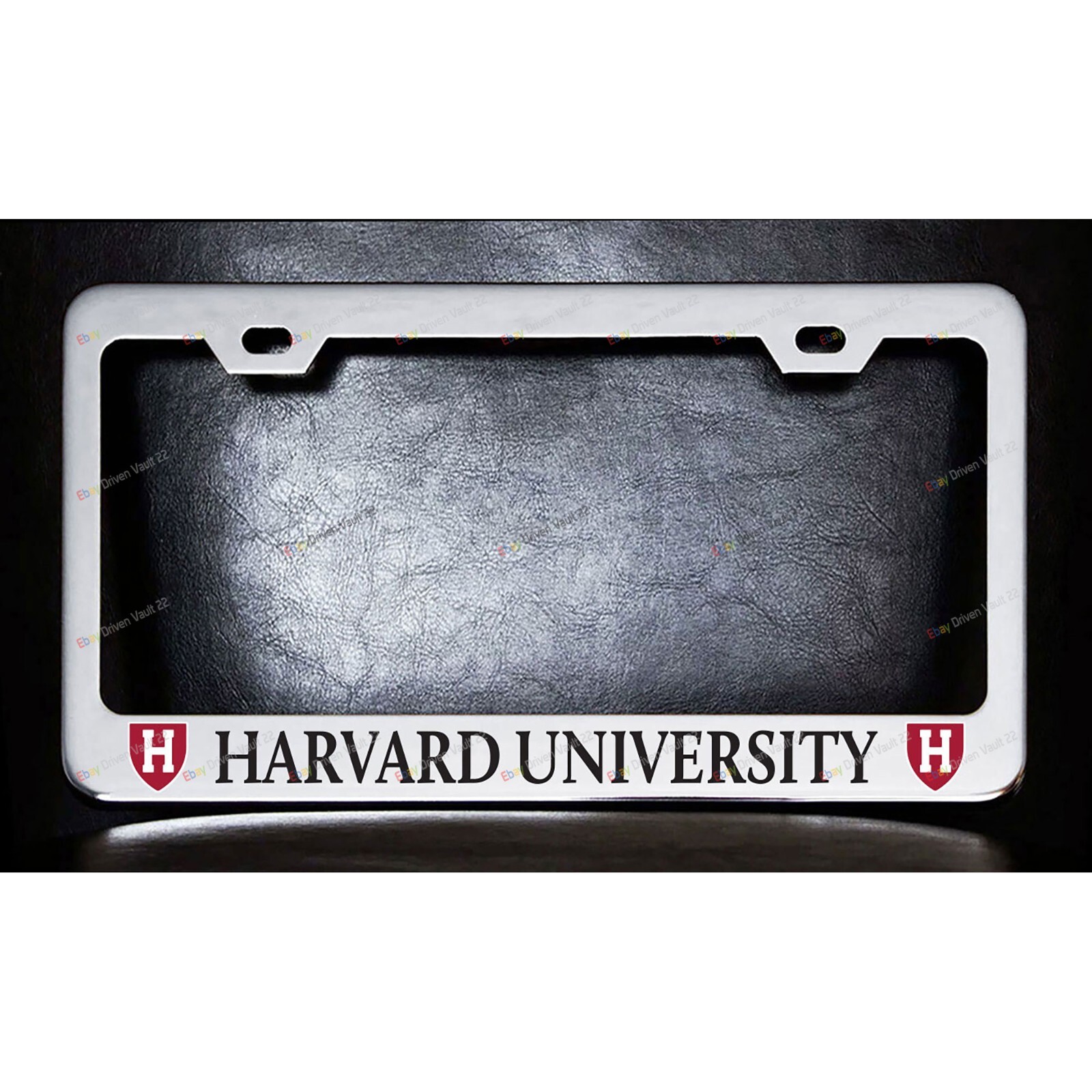 Harvard University Custom Made Chrome Metal License Plate Frame +Screw Caps