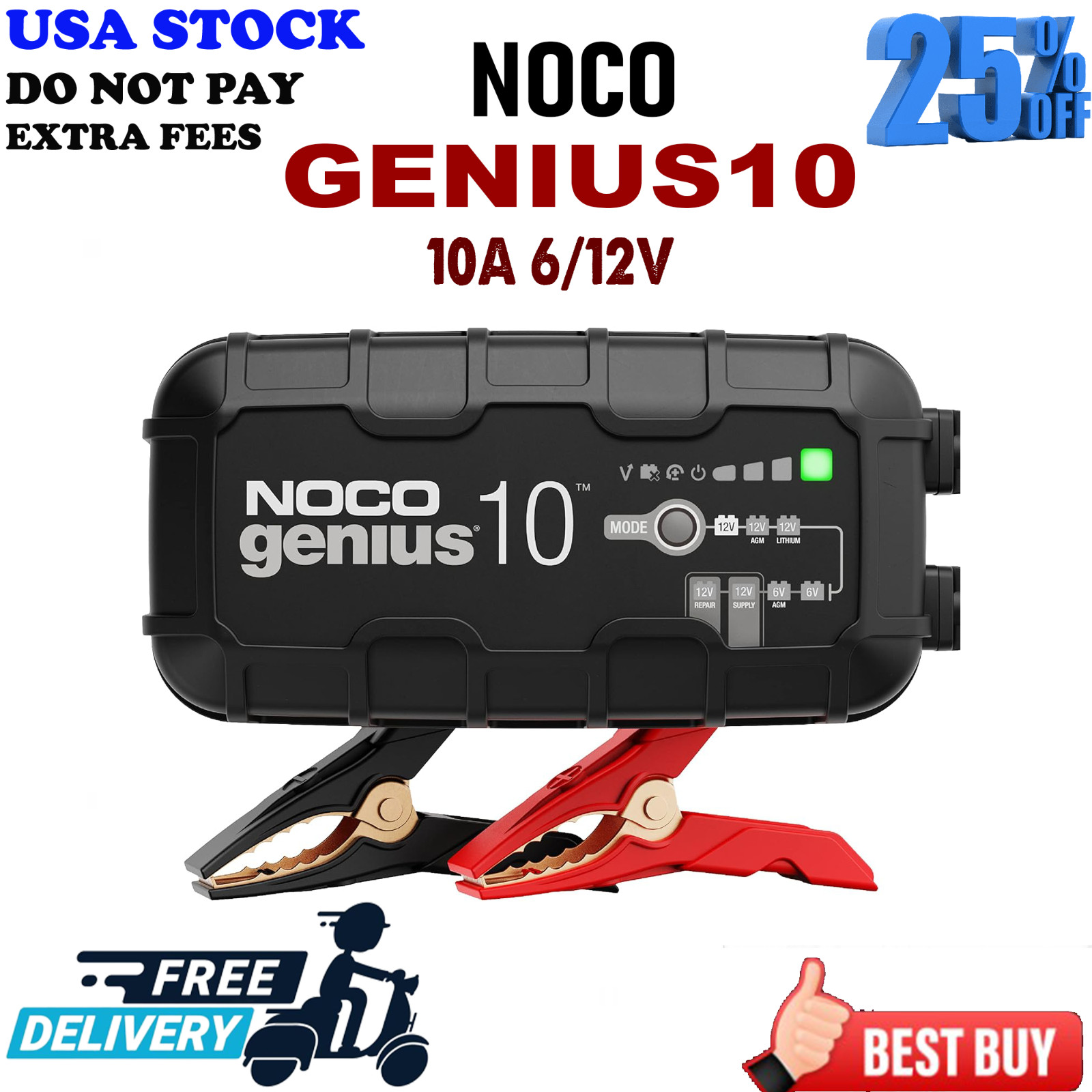 NOCO GENIUS10 10A 6/12V Smart Battery Charger Maintainer Trickle Charger NOCO GENIUS10 10A 6/12V Smart Battery Charger Maintainer Trickle Charger