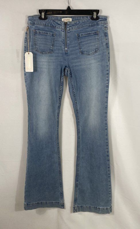 Shyanne Women\'s Blue Bootcut Jeans Front Zip Patch Pockets NWT Sz 30x34