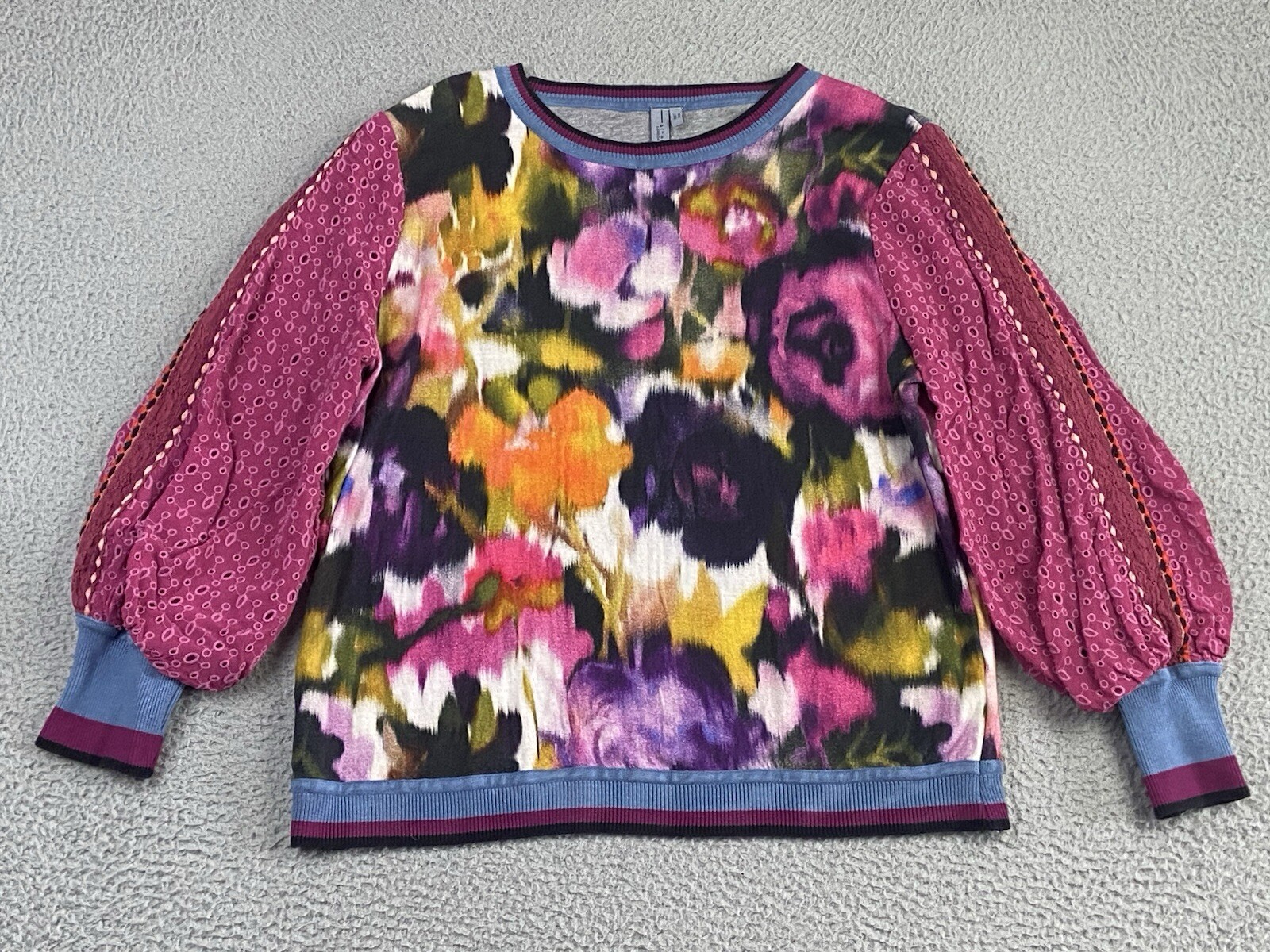 Anthropologie Bl^nk London Top P/L Pullover Eyelet Puff Sleeve Floral Boho EXC Anthropologie Bl^nk London Top P/L Pullover Eyelet Puff Sleeve Floral Boho EXC