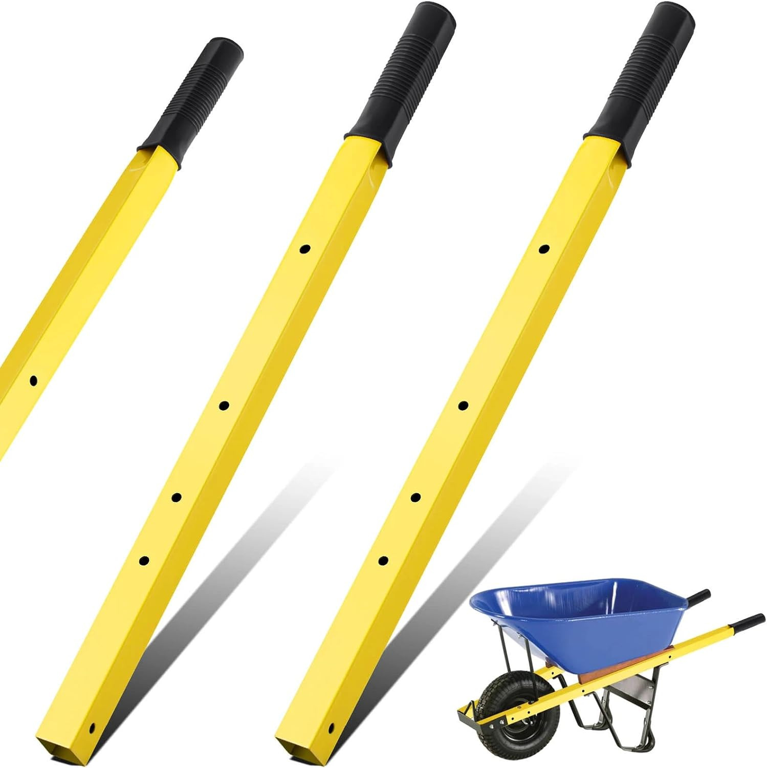 1 Pair Metal Wheel Barrow Handles Replacement 60 Inches, Yellow 1 Pair Metal Wheel Barrow Handles Replacement 60 Inches, Yellow