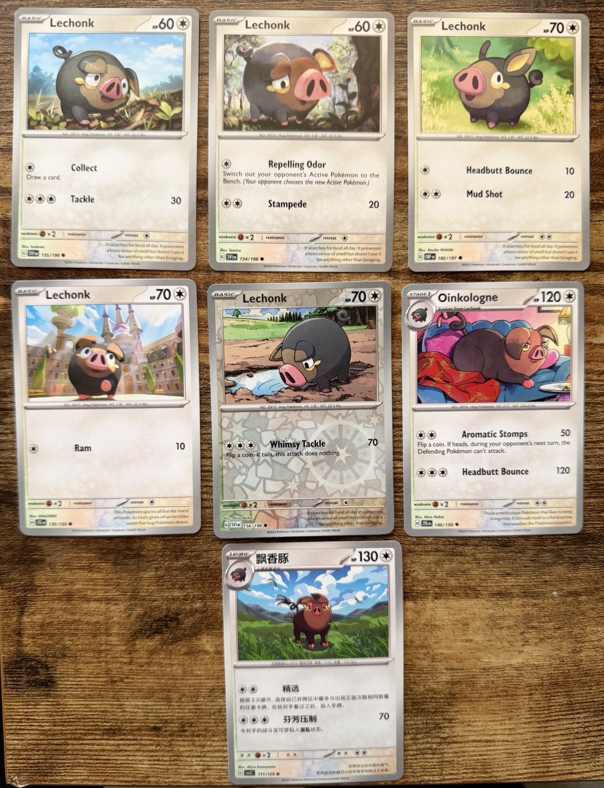 Pokémon TCG Lechonk Oinkologne Lot (7) No Duplicates Rev Holo Regular Near Mint