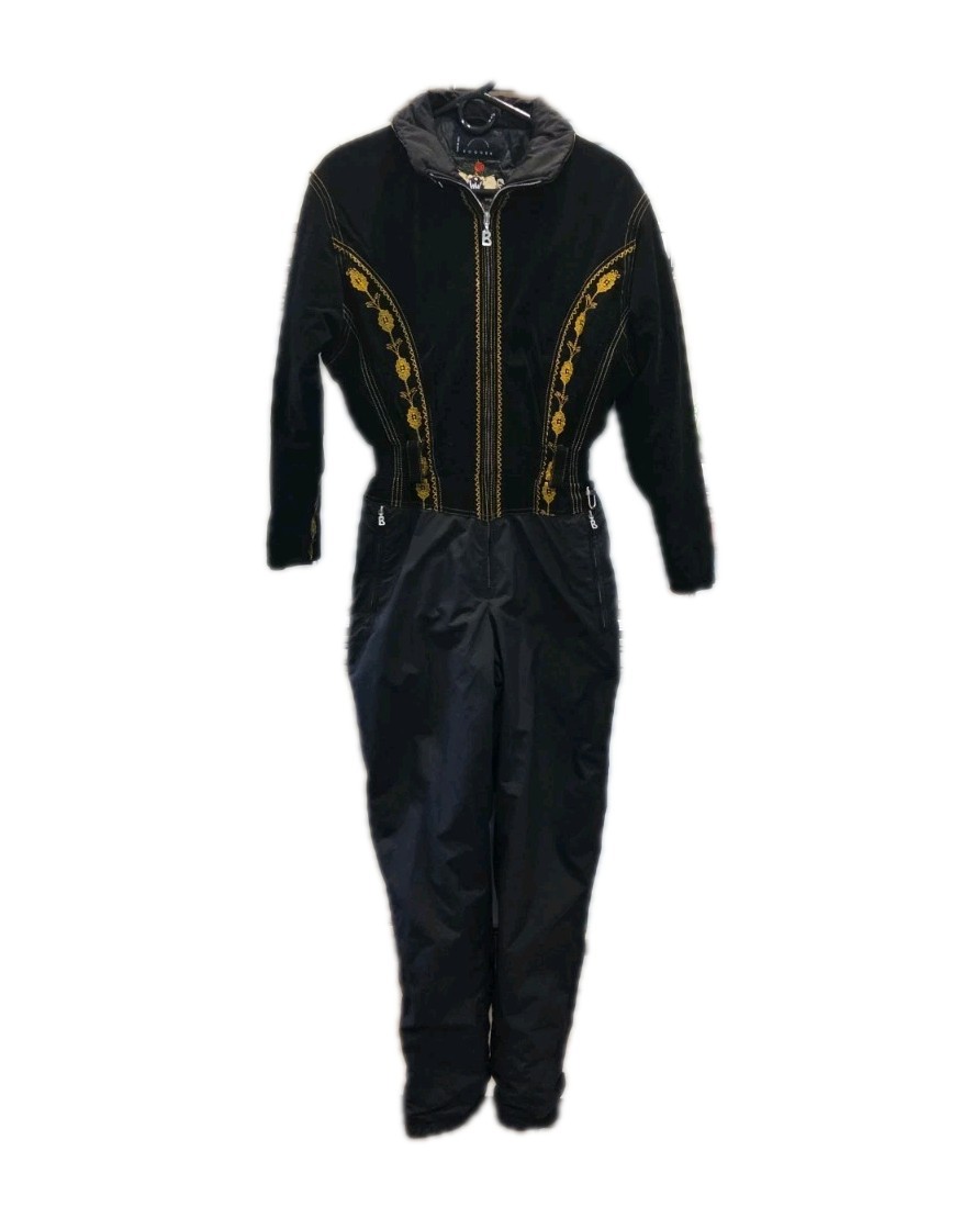 Vintage Bogner Western Black And Yellow Embroidered Ski Snow Suit Women Pit 19\