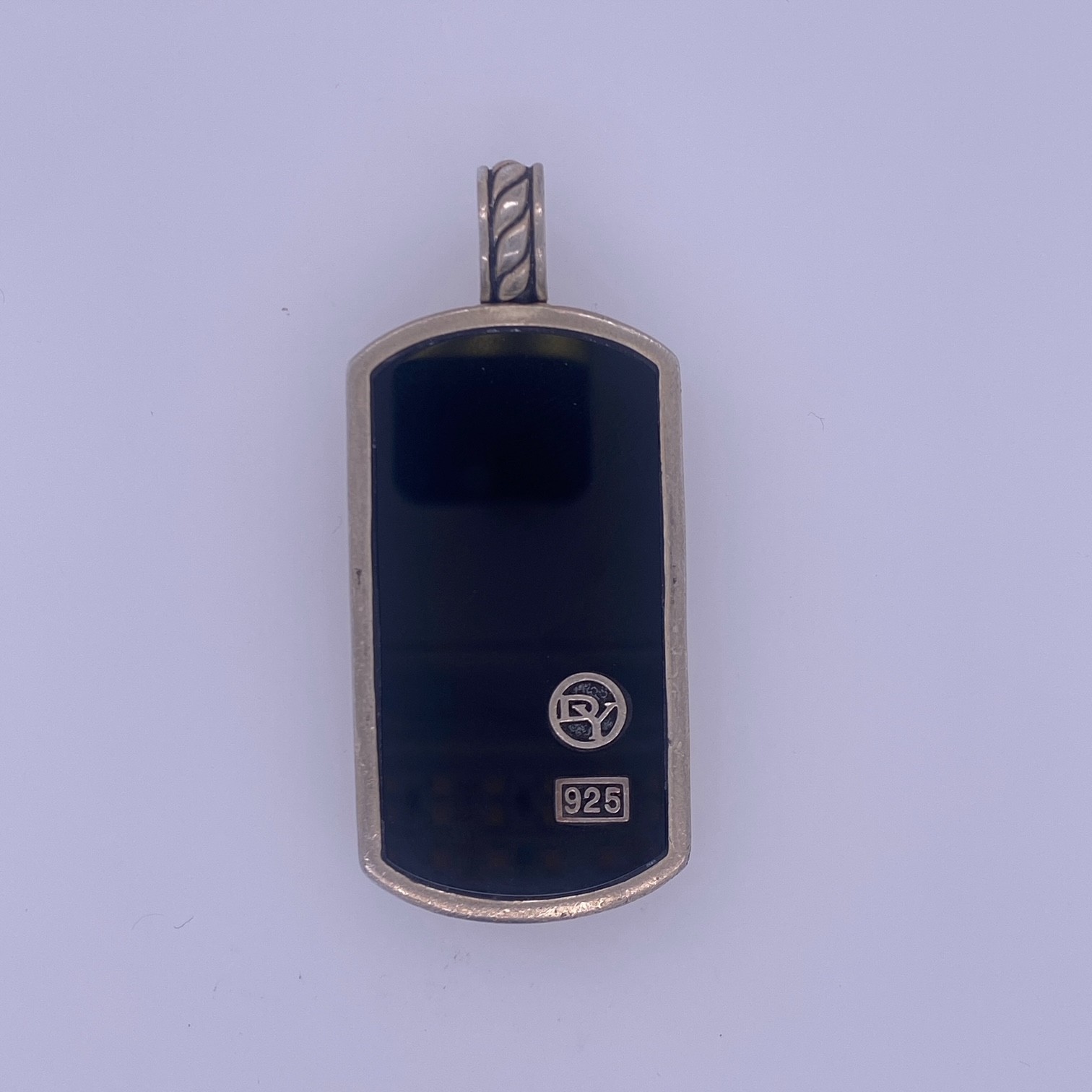 925 Sterling Silver David Yurman Dog Tag Pendant With Onyx Setting