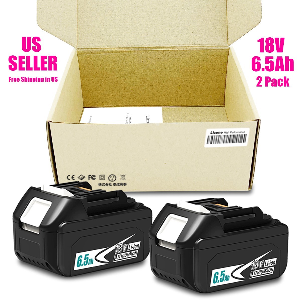2 Pack 6.5Ah Battery For Makita 18V LXT Lithium-Ion Tool BL1830 BL1850 BL1860 2 Pack 6.5Ah Battery For Makita 18V LXT Lithium-Ion Tool BL1830 BL1850 BL1860