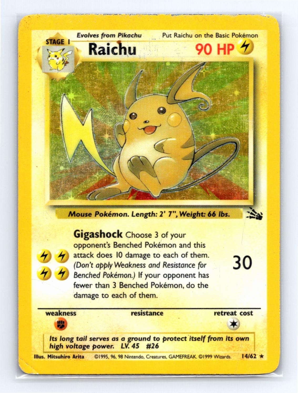 Raichu 14/62 Rare Fossil Pokemon Unlimited Holo Moderately Played Raichu 14/62 Rare Fossil Pokemon Unlimited Holo Moderately Played