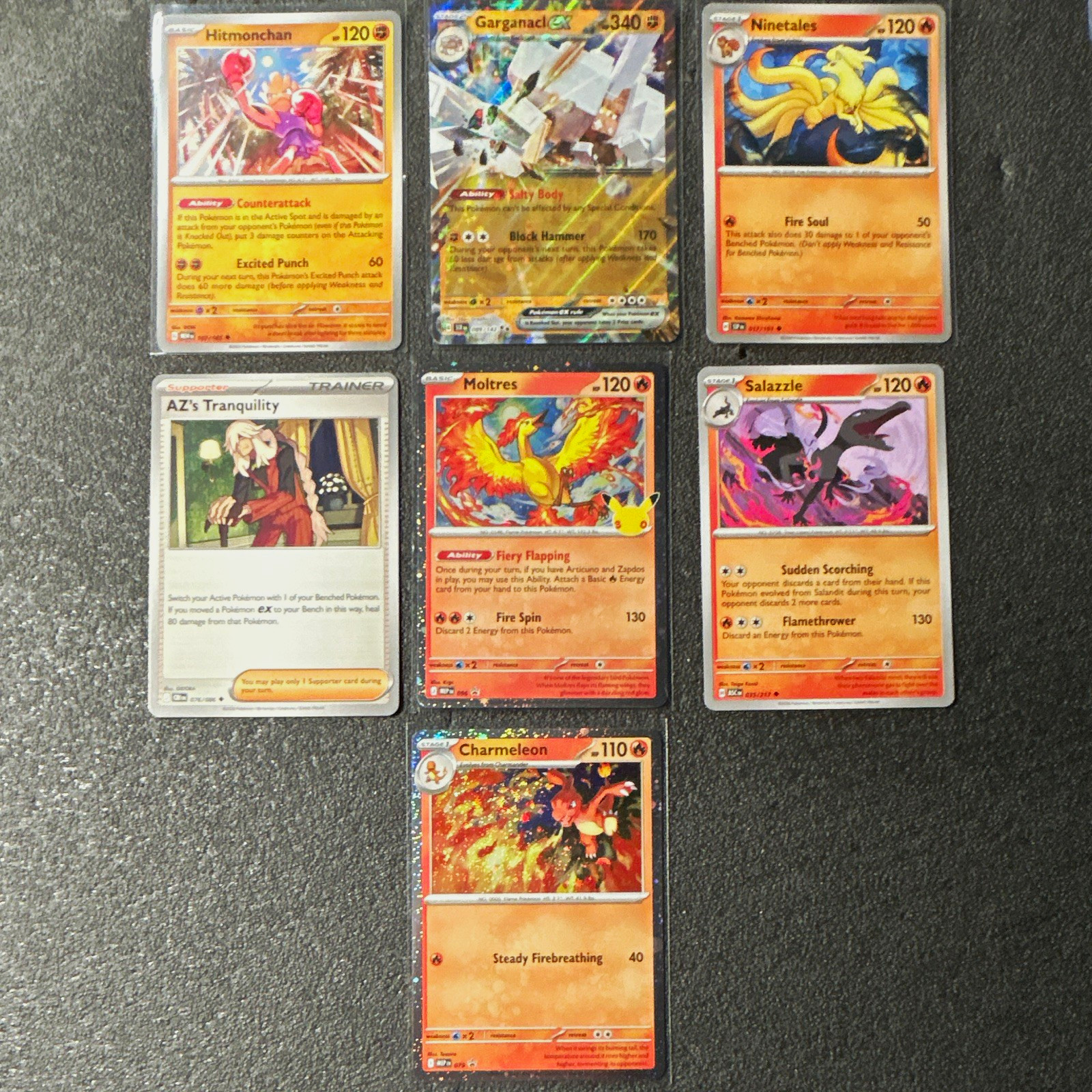 Pokémon TCG 7-Card Lot Hitmonchan Garganacl ex Ninetales Moltres Holo FA ord007