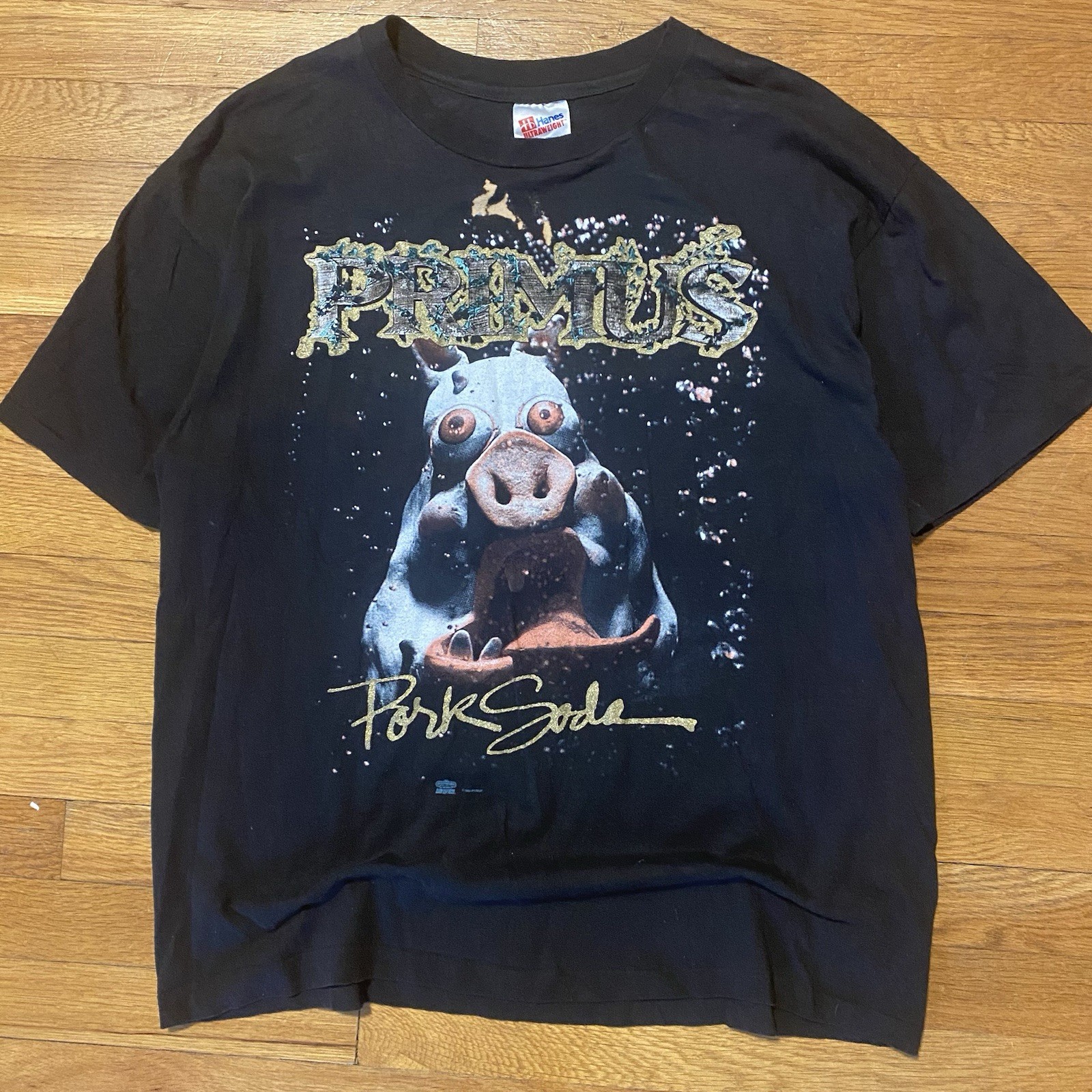 Vintage 1993 Primus Pork Soda Tour Shirt Gold Glitter Rare Double Sided Mint XL Vintage 1993 Primus Pork Soda Tour Shirt Gold Glitter Rare Double Sided Mint XL