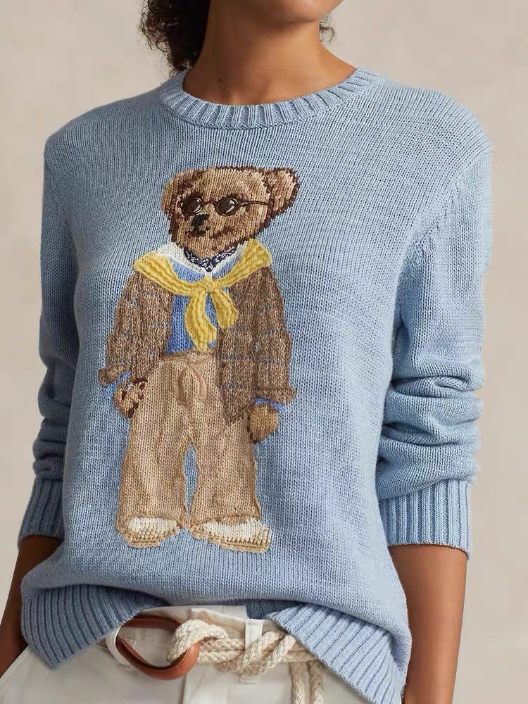Polo Ralph Lauren Polo Bear Cotton Knit BLUE Sweater WOMEN\'S Size S