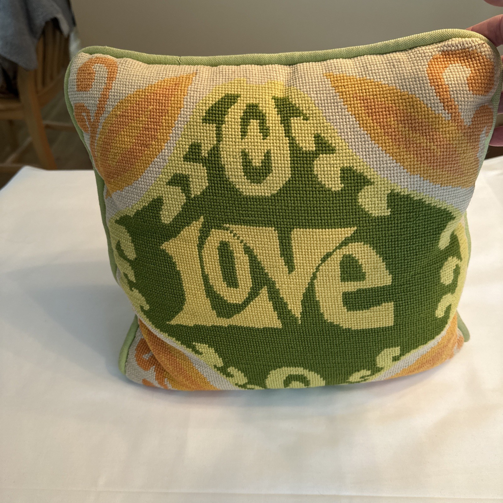 Vintage Handmade Love Pillow Needlepoint Vintage Handmade Love Pillow Needlepoint