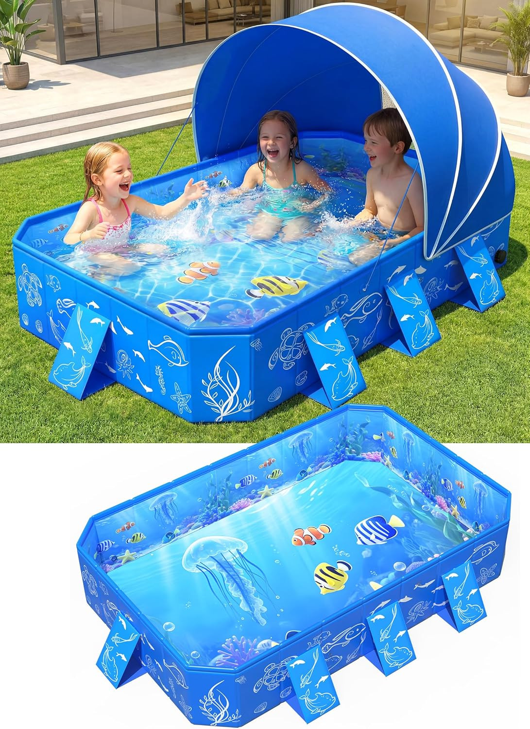 2026 Foldable Kiddie Pool with Canopy,Baby Swimming Pool for Toddler,Non-Inflata