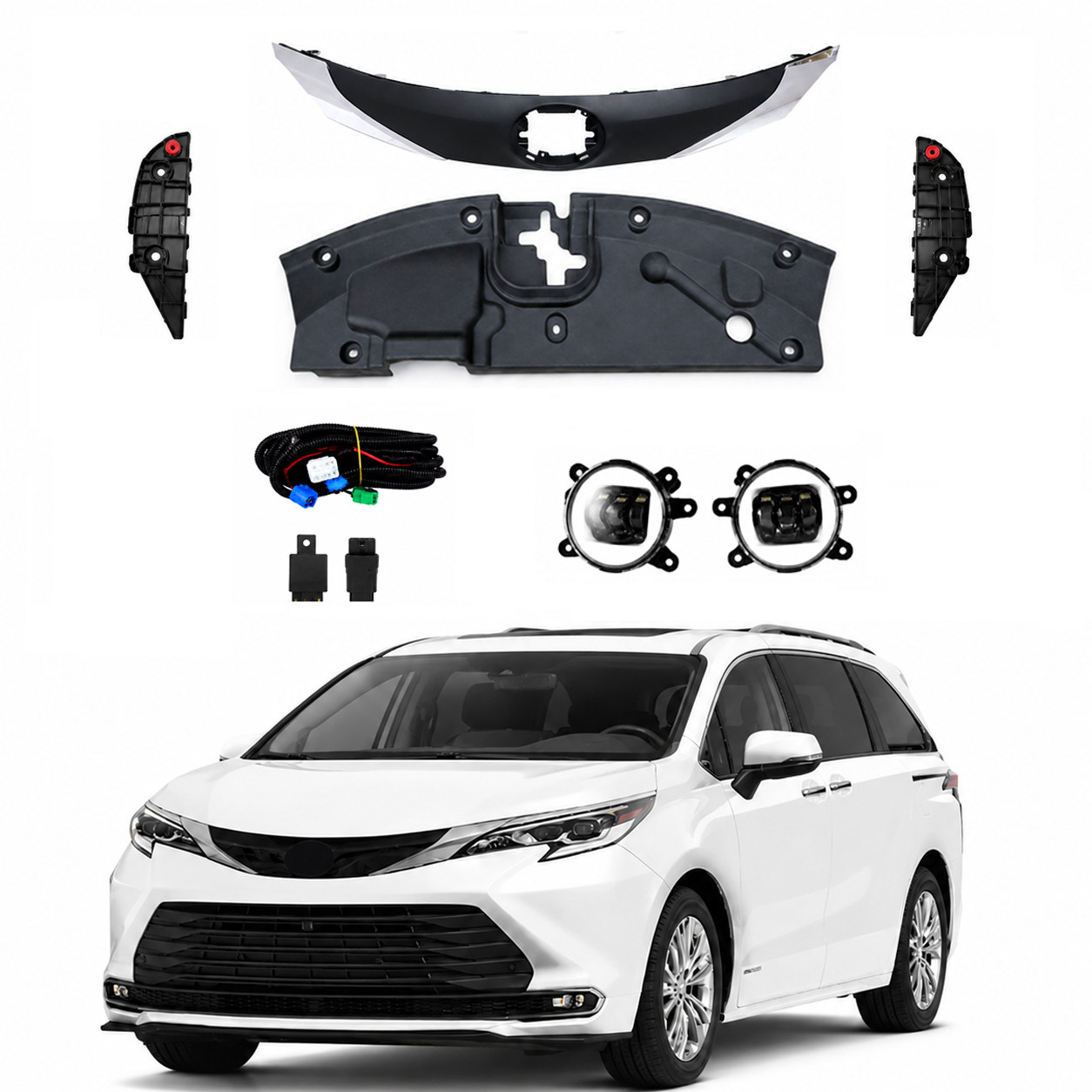 Front Grille LED Fog Light bumper Bracket radiator cover For 2021-2022 Sienna