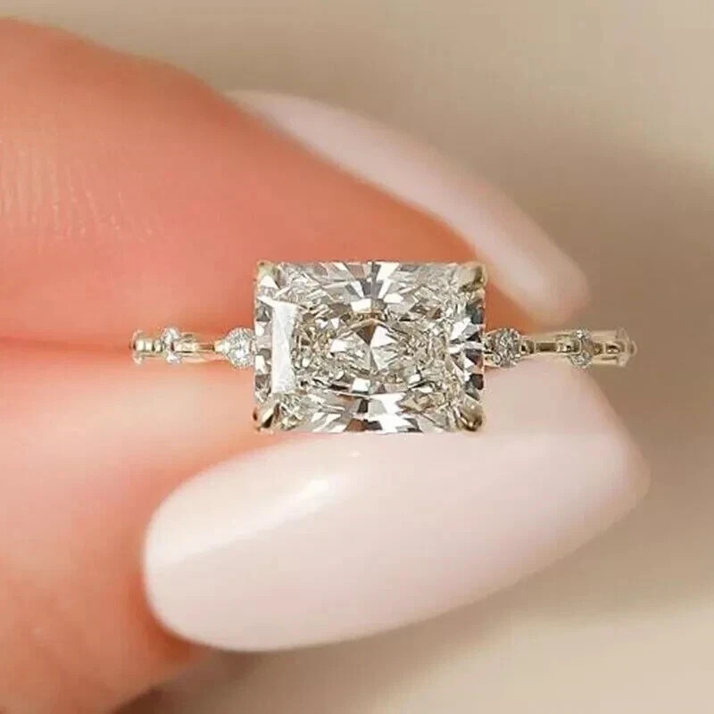 East-West 2.55 Ct Radiant Cut Lab Created Diamond Engagement 925 Silver Ring East-West 2.55 Ct Radiant Cut Lab Created Diamond Engagement 925 Silver Ring
