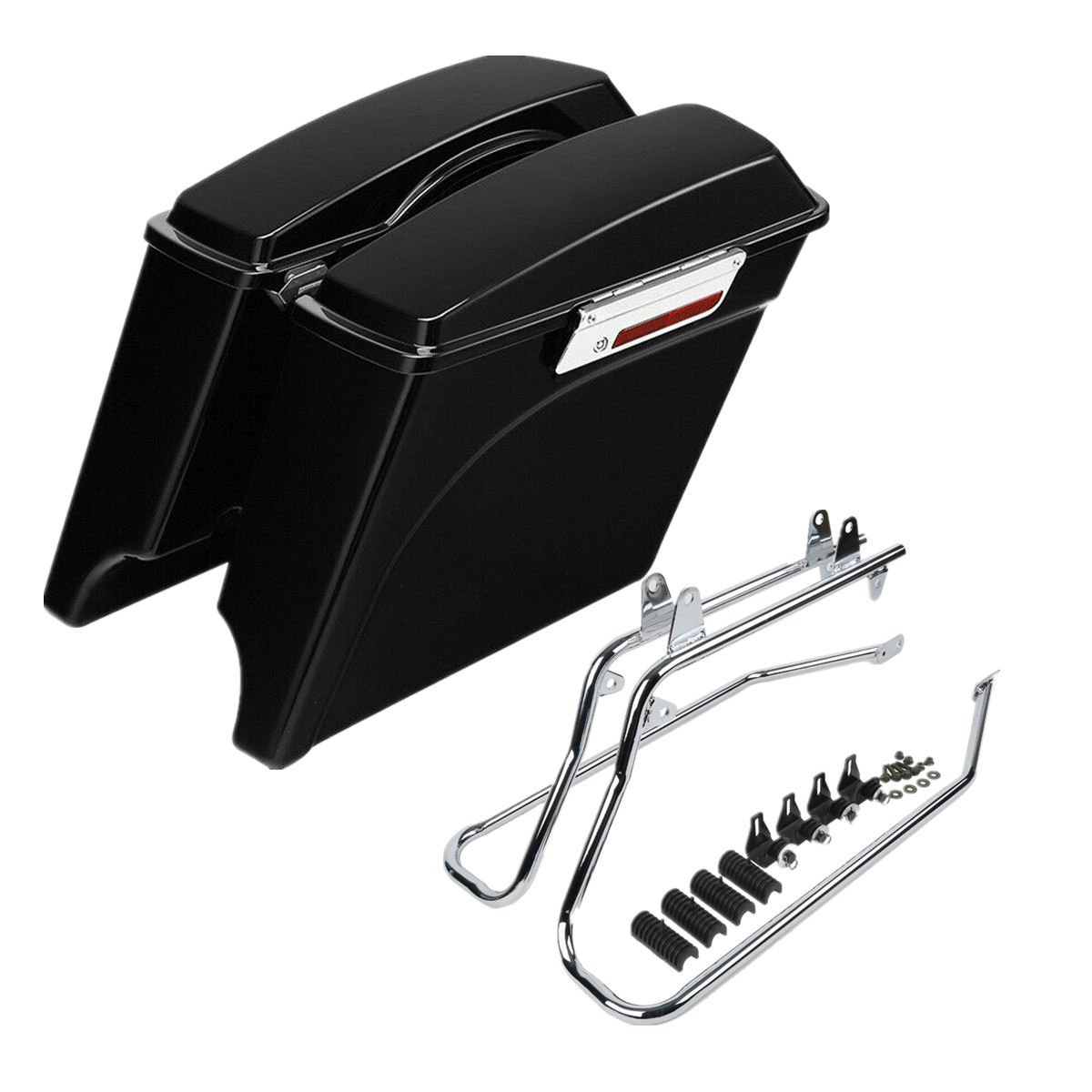 Vivid Black Extended Saddlebags & Conversion Brackets For Harley Softail  84-17