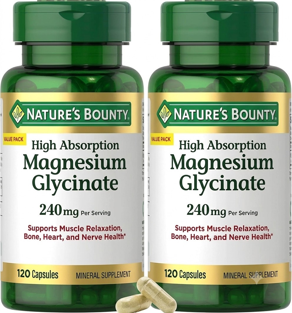 2x Nature\'s Bounty Magnesium Glycinate 240mg 120 Capsules (240 Total)