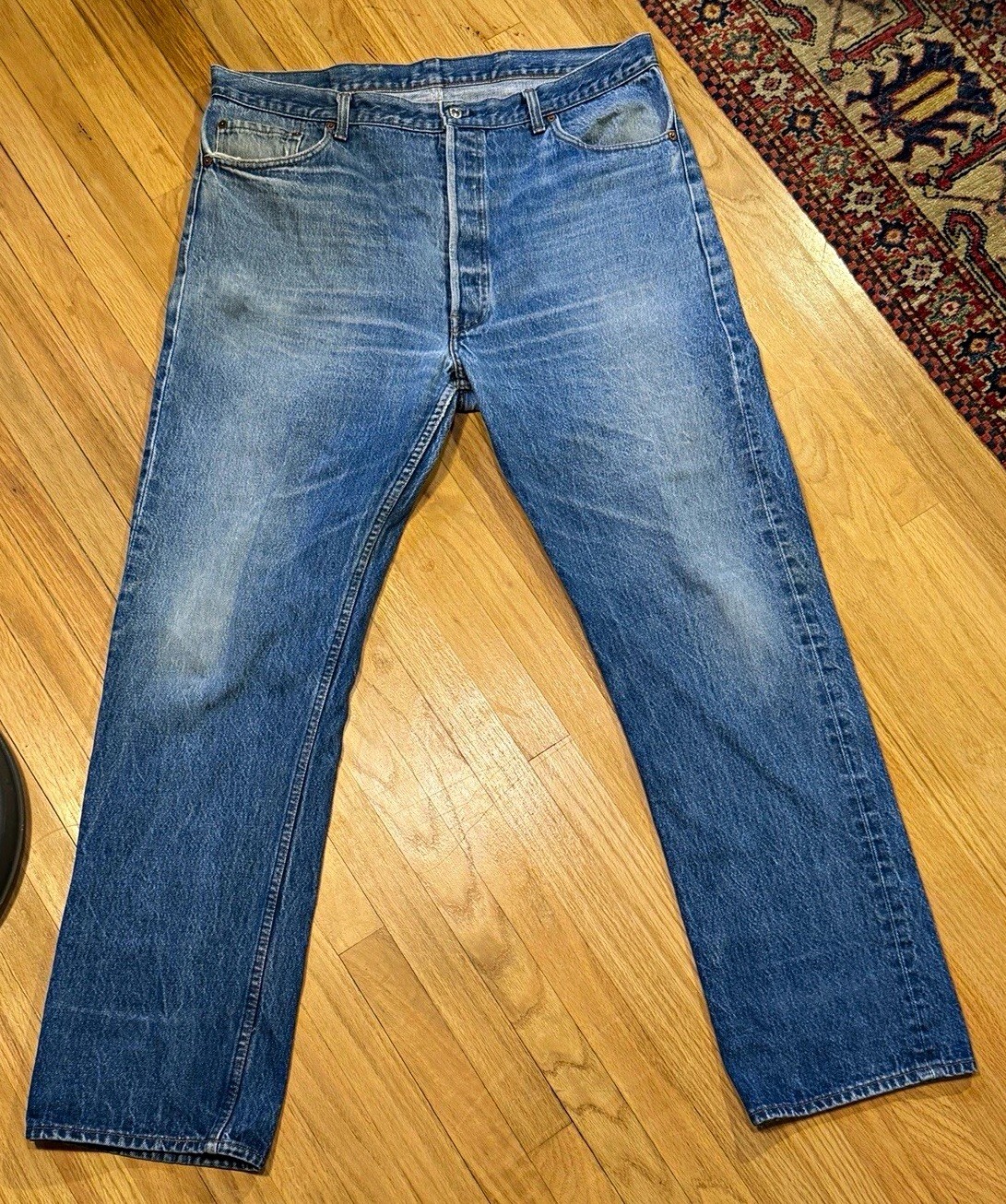 Vintage 1988 Levis 501 Jeans 38x32 Made in USA Red Tab Button Fly Faded Denim