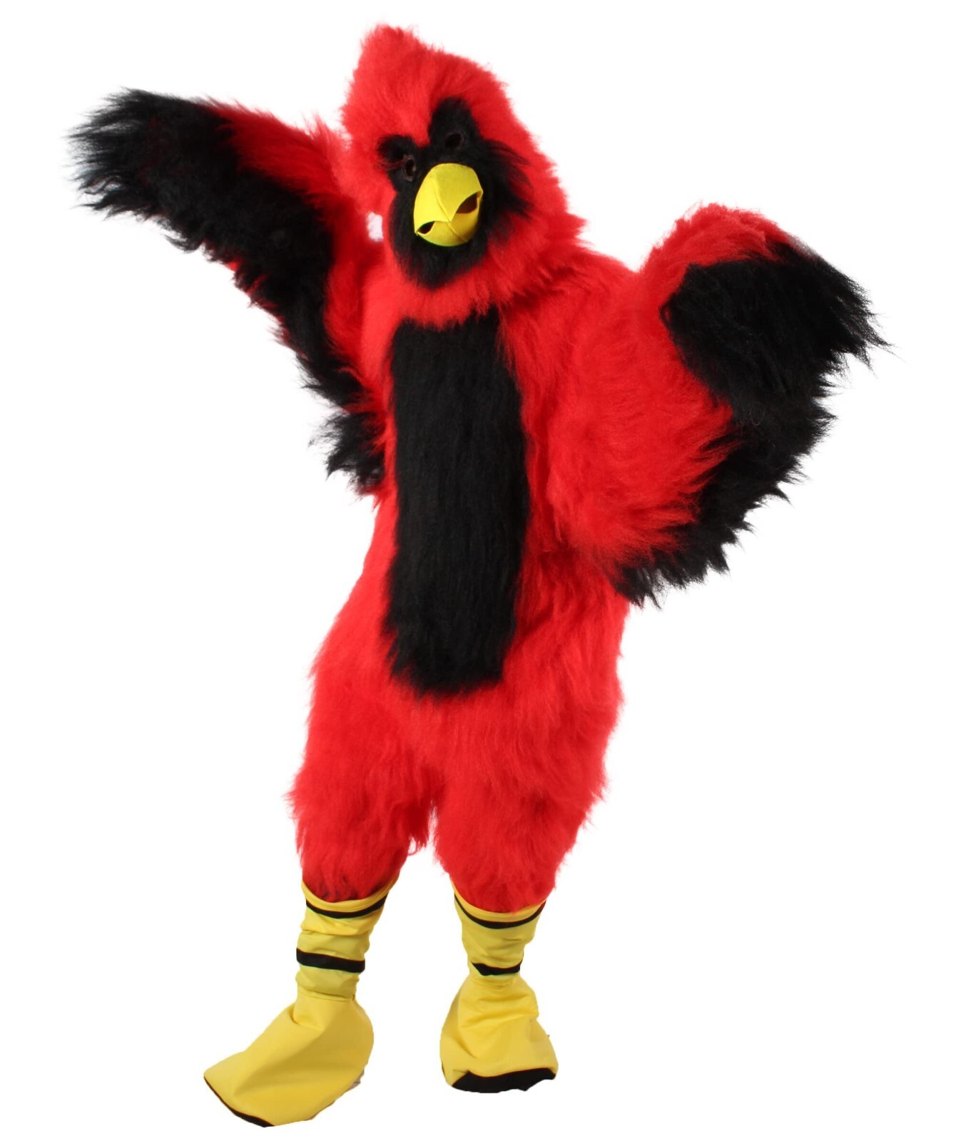 HPO Adult Unisex Furry Red & Black Cardinal Mascot Fur Suit Costume Bundle