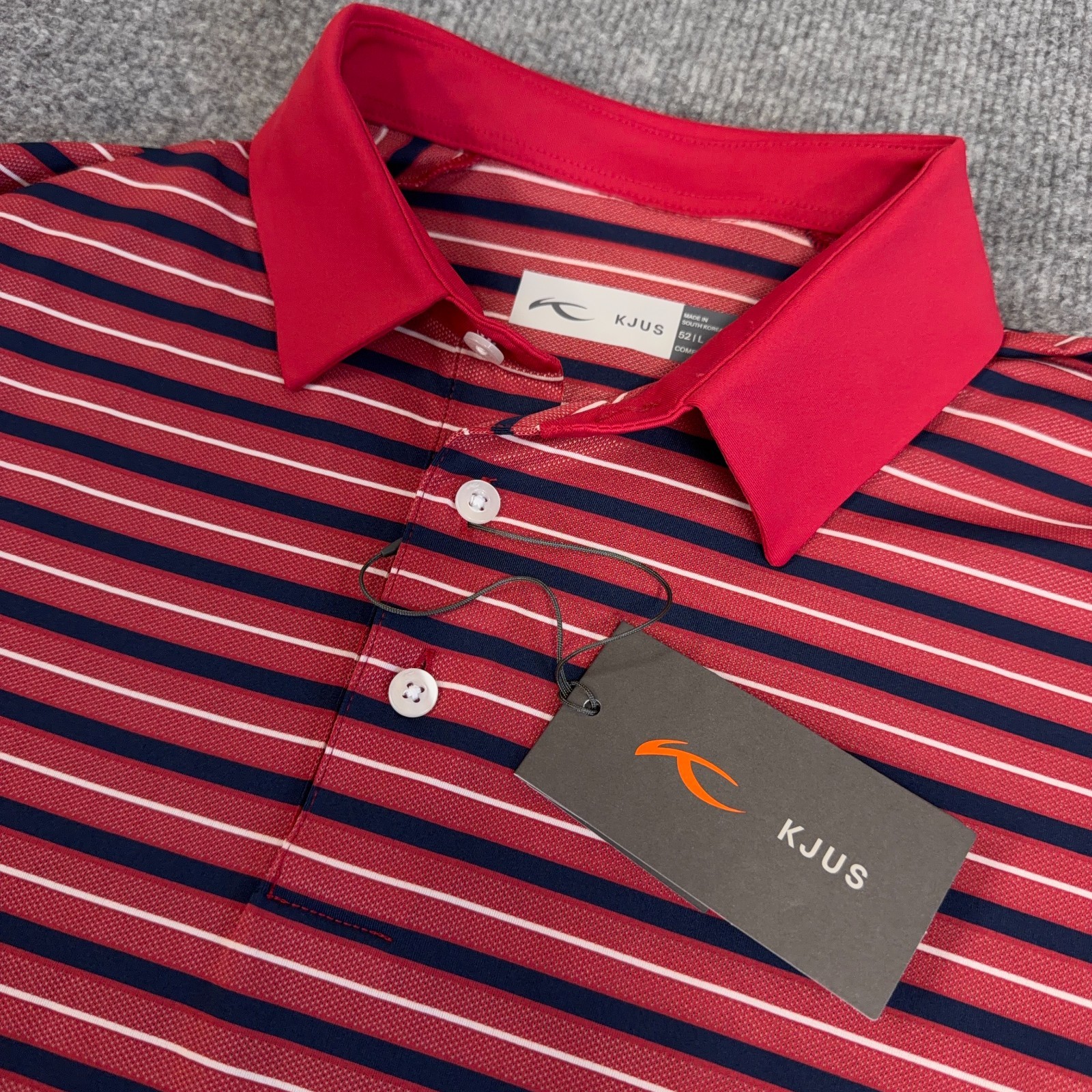 KJUS Golf Polo Men Large (52) Red Multi Stripe Luis Performance Comfort Fit NEW KJUS Golf Polo Men Large (52) Red Multi Stripe Luis Performance Comfort Fit NEW